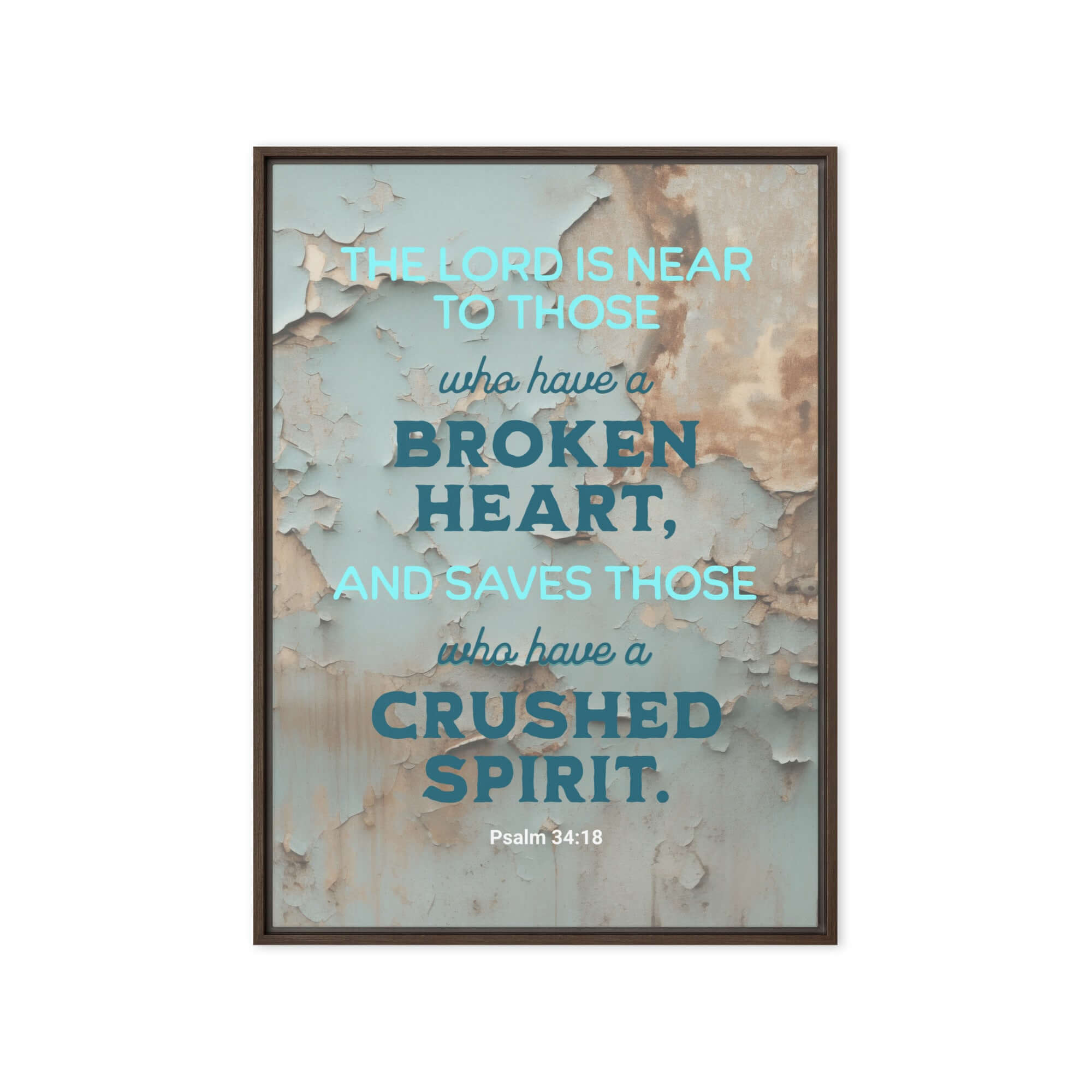 Psalm 34:18 Bible Verse, The LORD is Near Framed Canvas Print Wall Art Brown 20″×28″