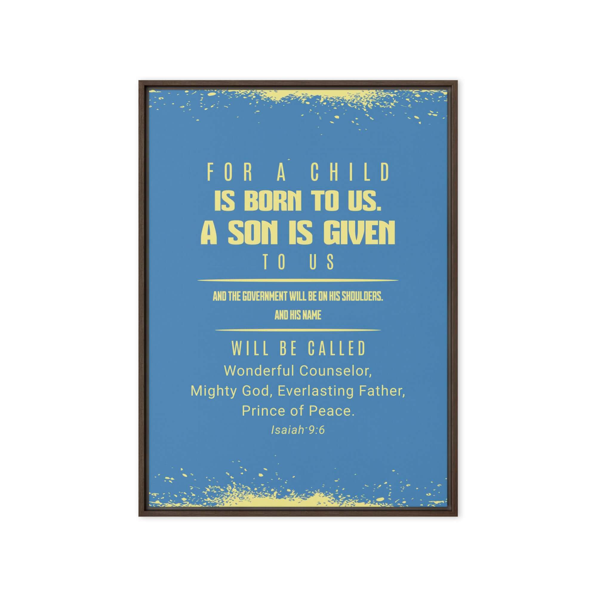 Isaiah 9:6 Bible Verse, Mighty God Framed Canvas Print Wall Art Brown 20″×28″