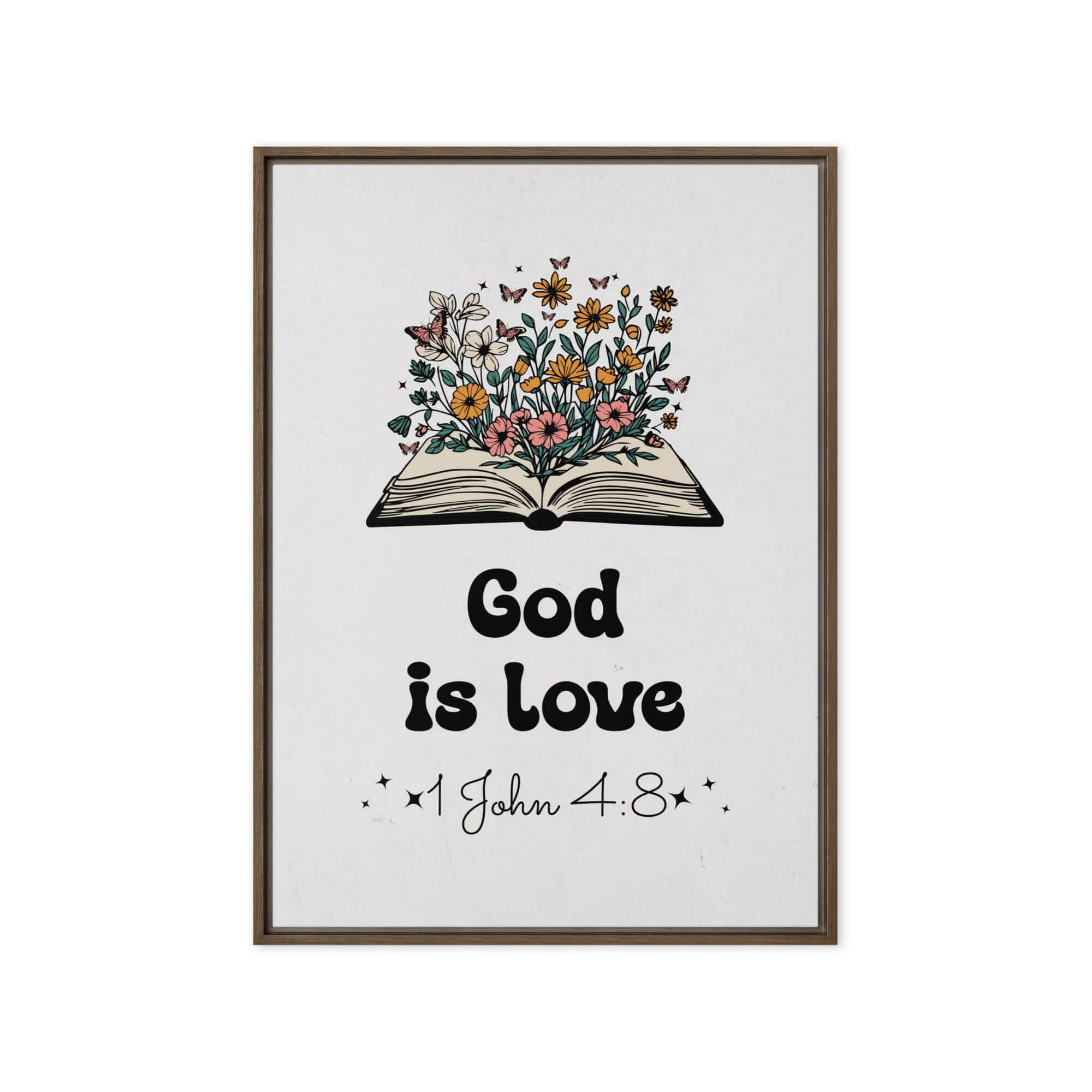 1 John 4:8 Bible Verse, God is Love Framed Canvas Print Wall Art Brown 20″×28″