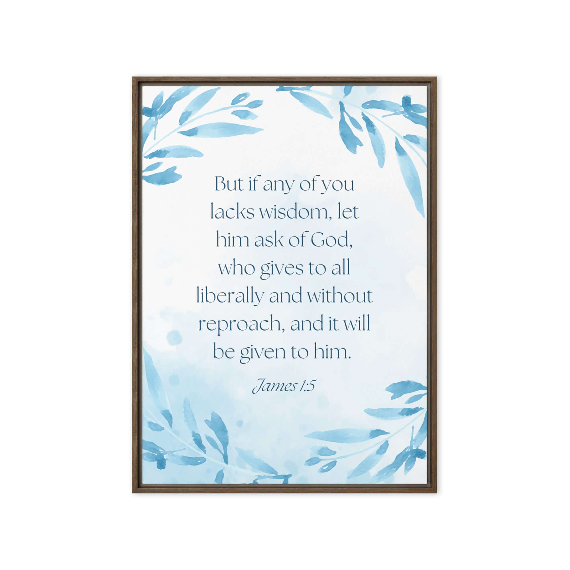 James 1:5 Bible Verse, lacks wisdom Framed Canvas Print Wall Art Brown 20″×28″