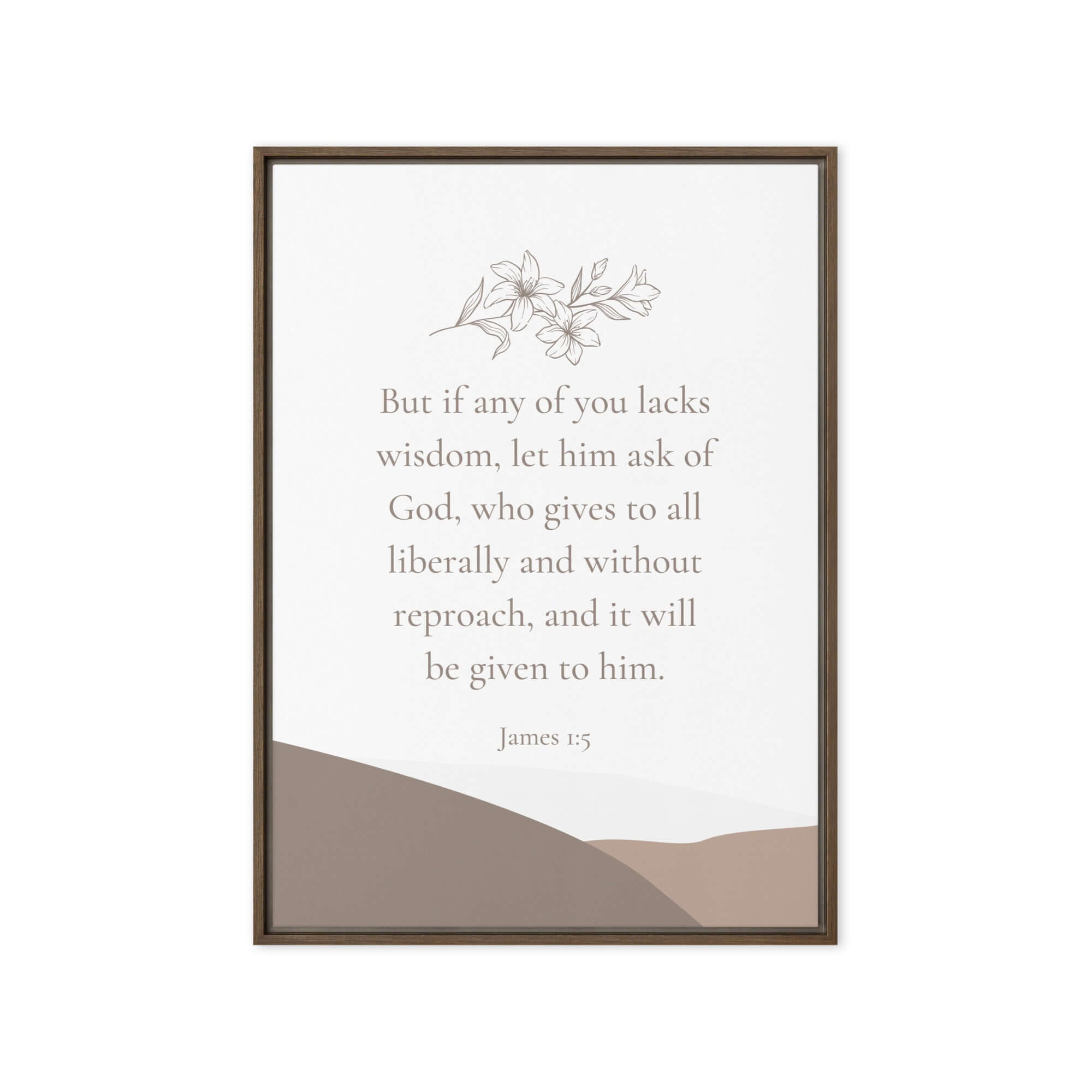 James 1:5 Bible Verse, ask of God Framed Canvas Print Wall Art Brown 20″×28″