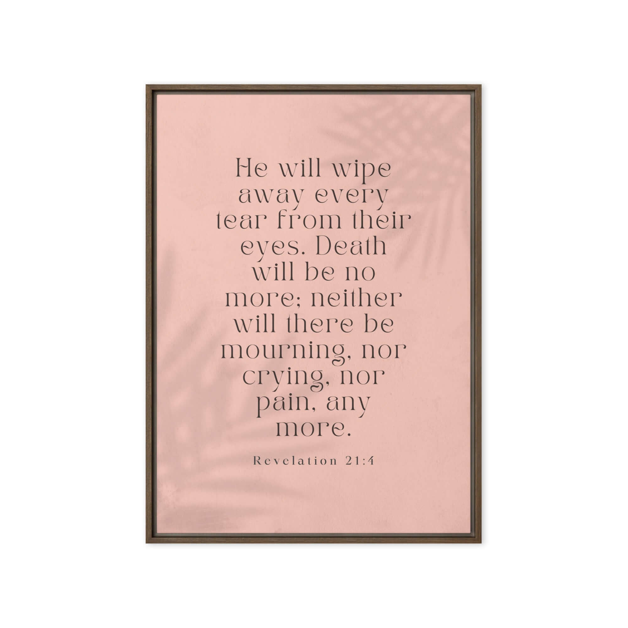 Revelation 21:4 Bible Verse, their eyes Framed Canvas Print Wall Art Brown 20″×28″