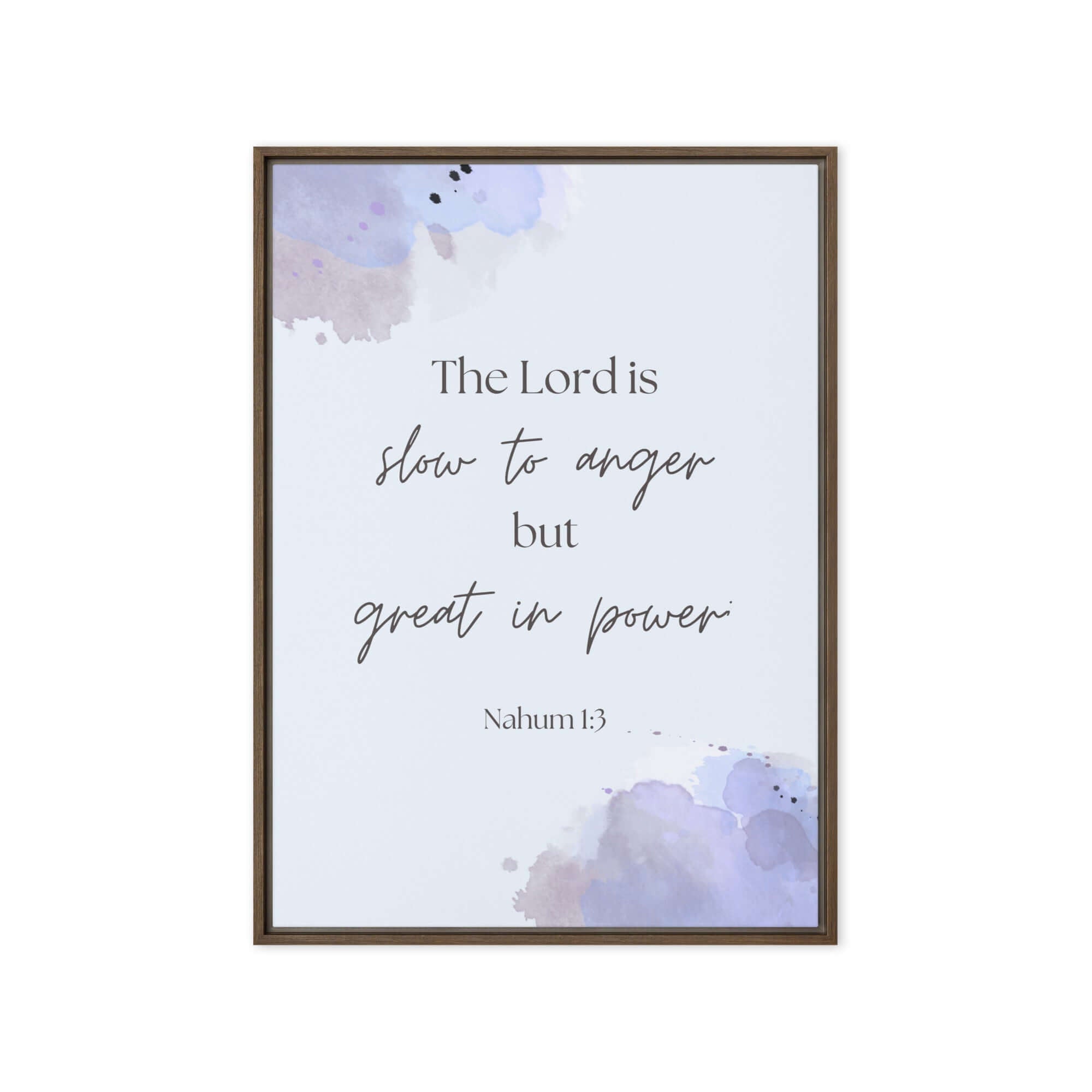 Nahum 1:3 Bible Verse, great in power Framed Canvas Print Wall Art Brown 20″×28″