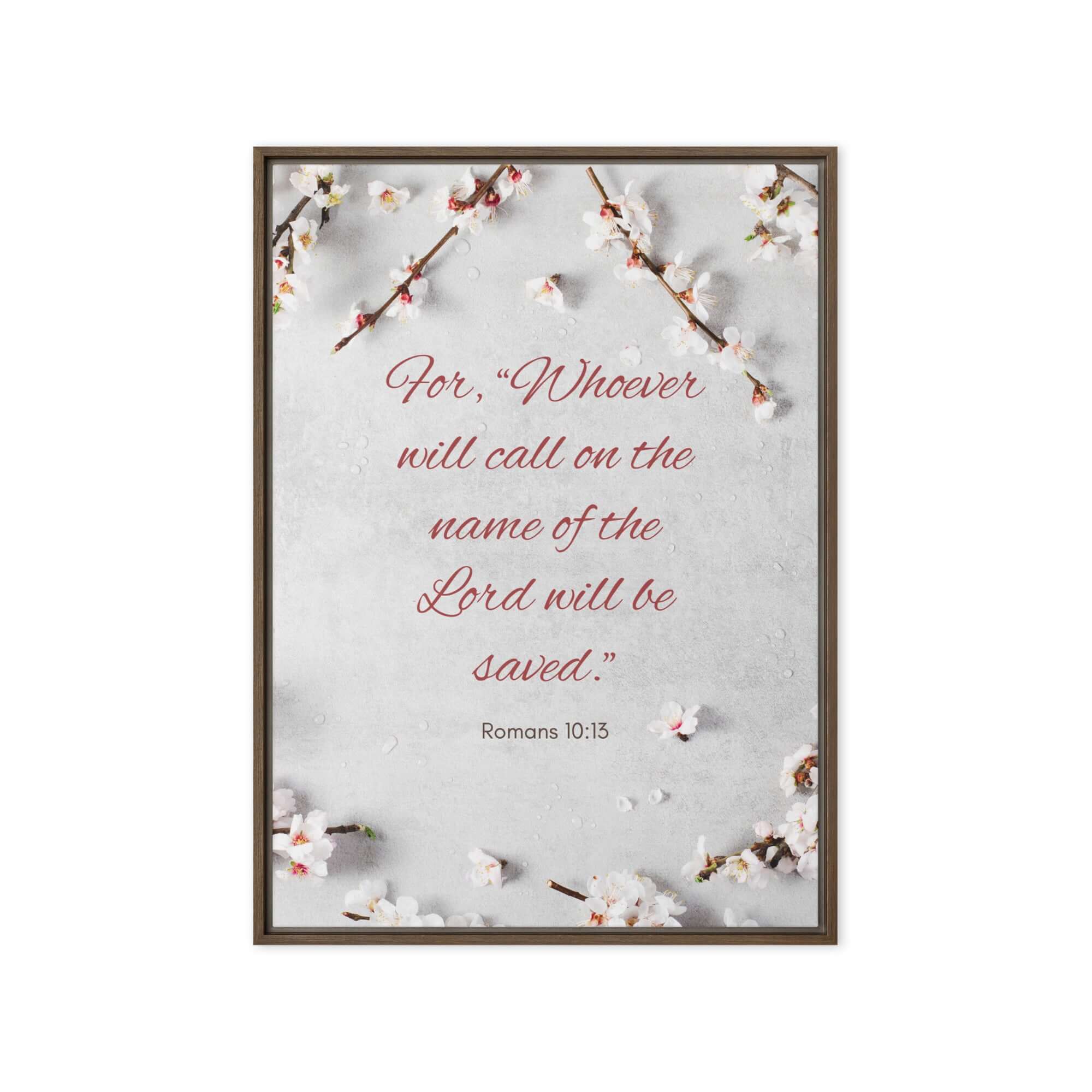 Romans 10:13 Bible Verse, the Lord Framed Canvas Print Wall Art Brown 20″×28″