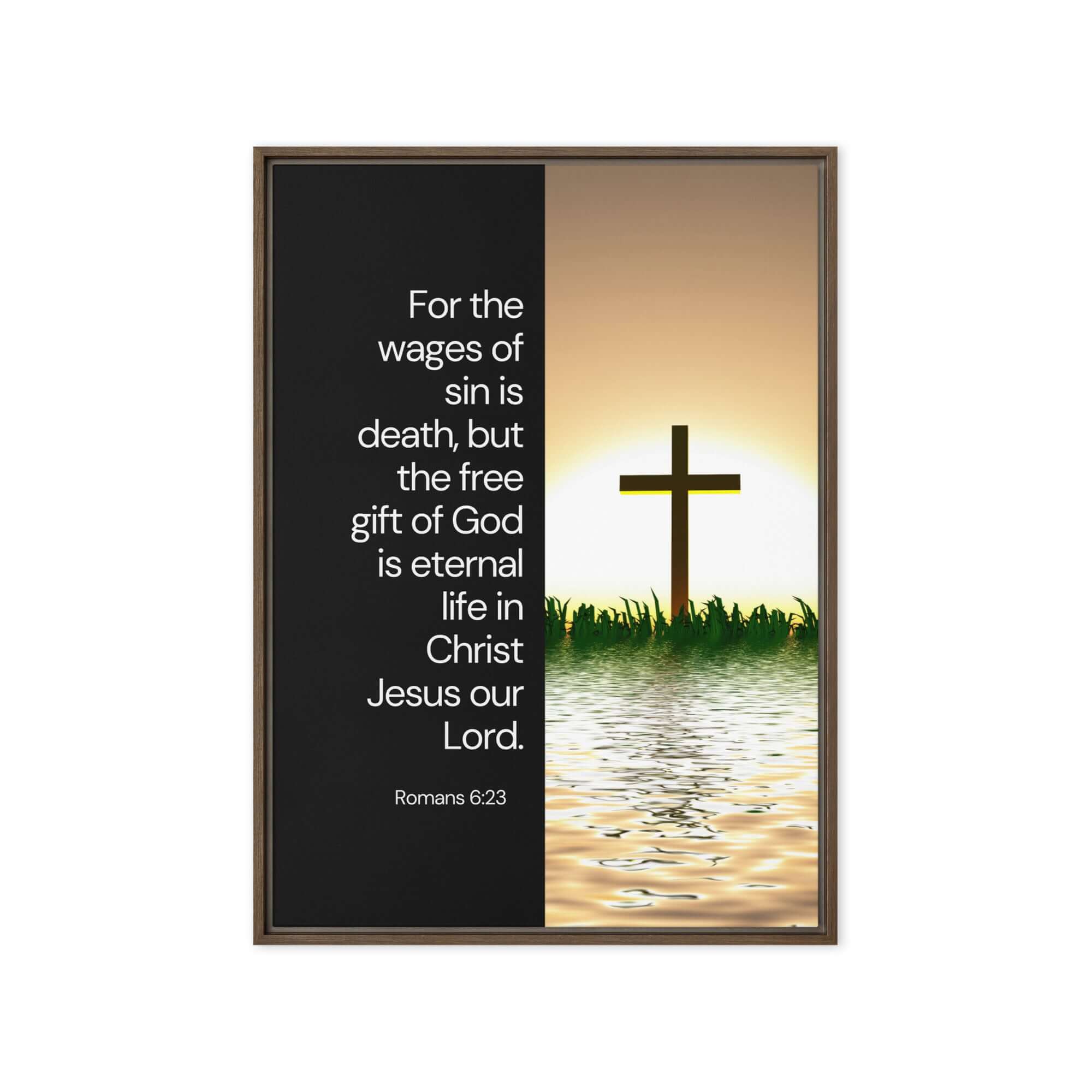 Romans 6:23 Bible Verse, the wages Framed Canvas Print Wall Art Brown 20″×28″