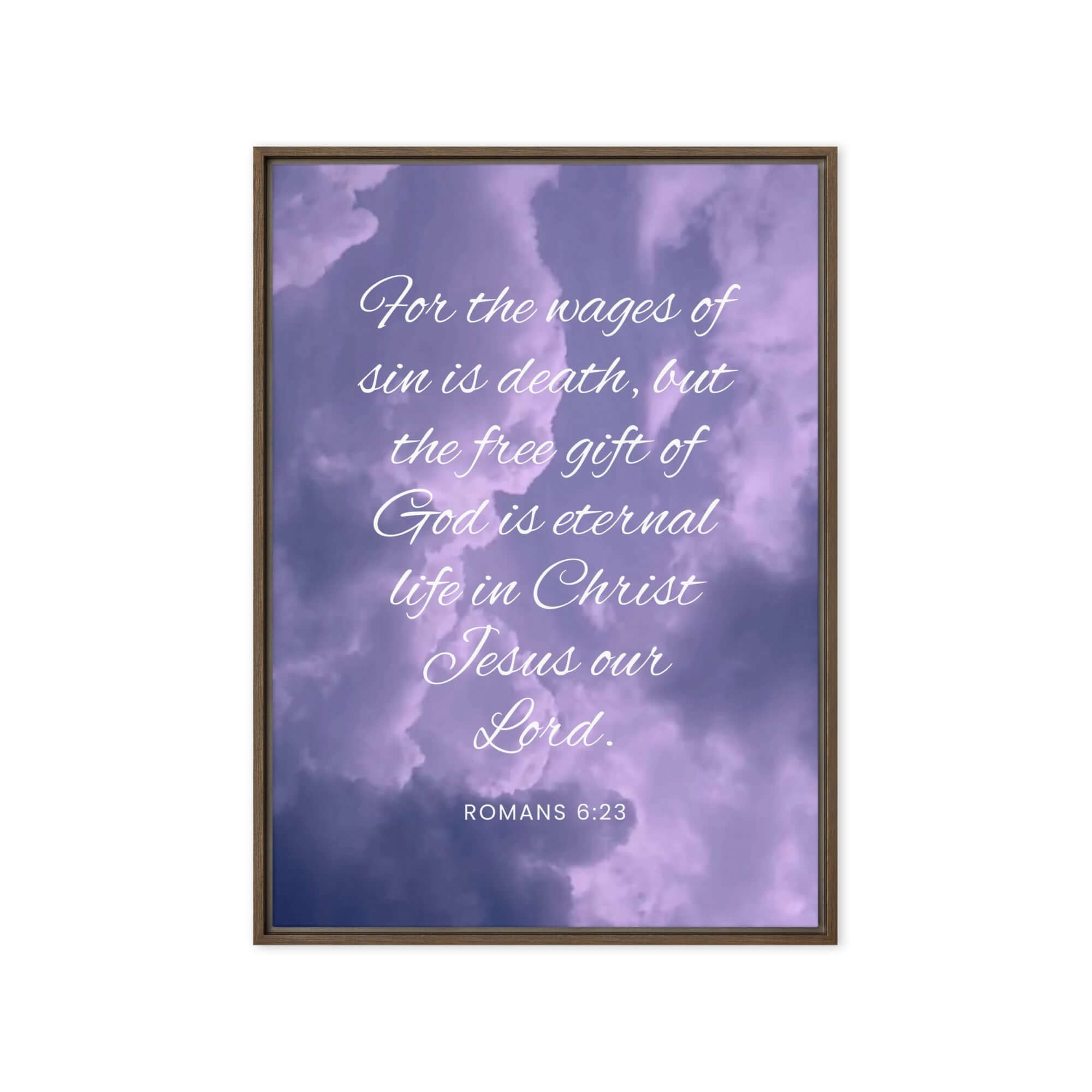 Romans 6:23 Bible Verse, free gift Framed Canvas Print Wall Art Brown 20″×28″