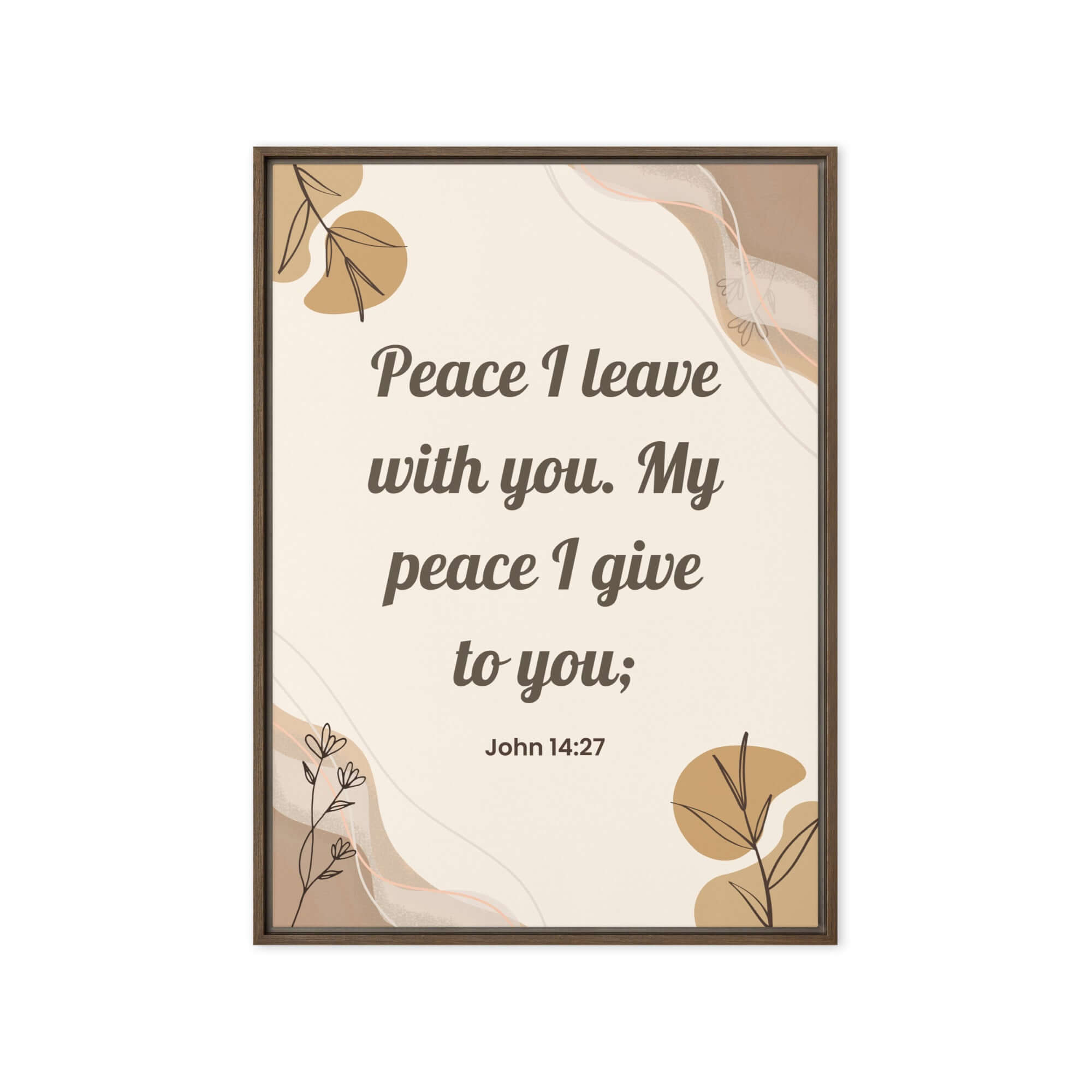 John 14:27 Bible Verse, Peace I Framed Canvas Print Wall Art Brown 20″×28″