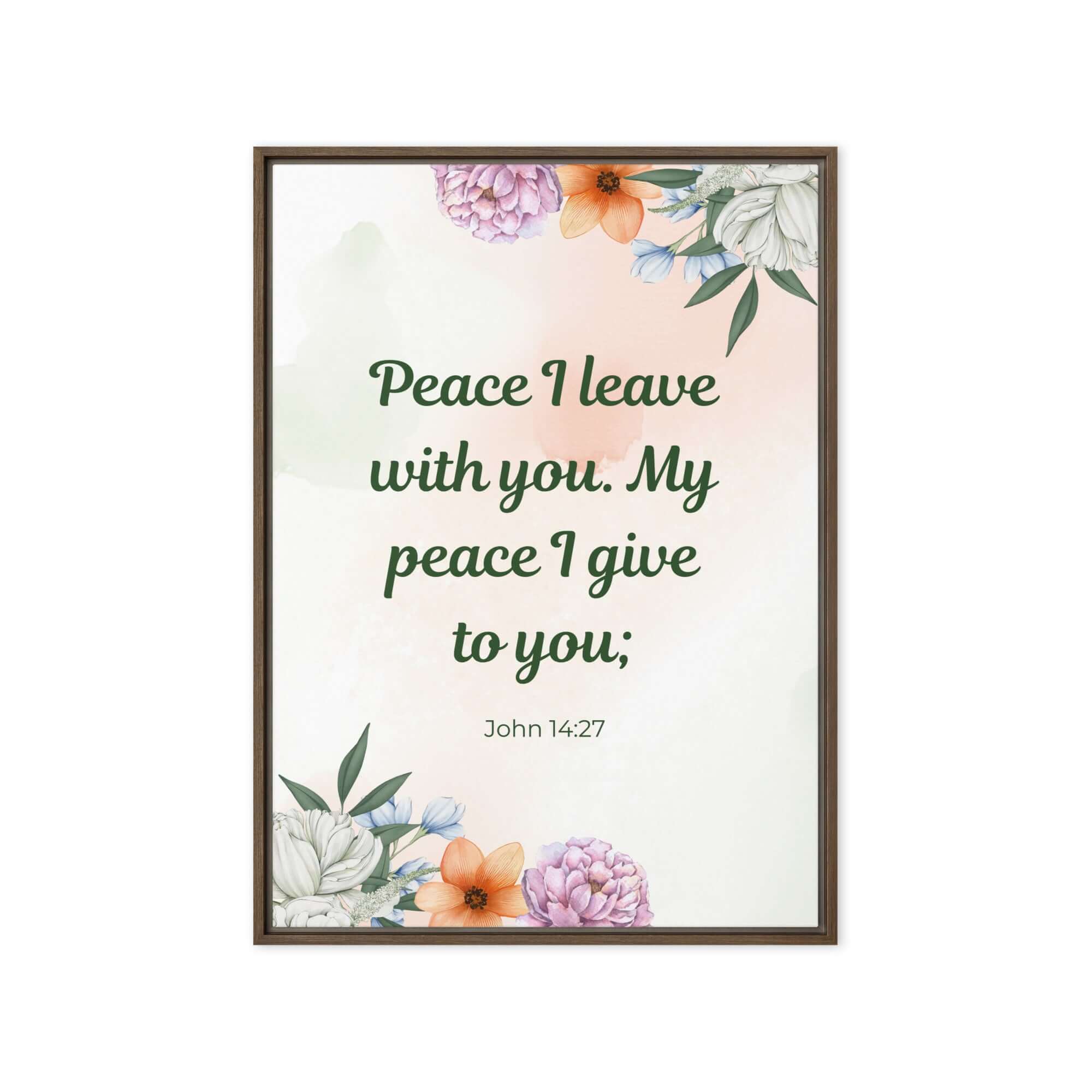 John 14:27 Bible Verse, with you Framed Canvas Print Wall Art Brown 20″×28″