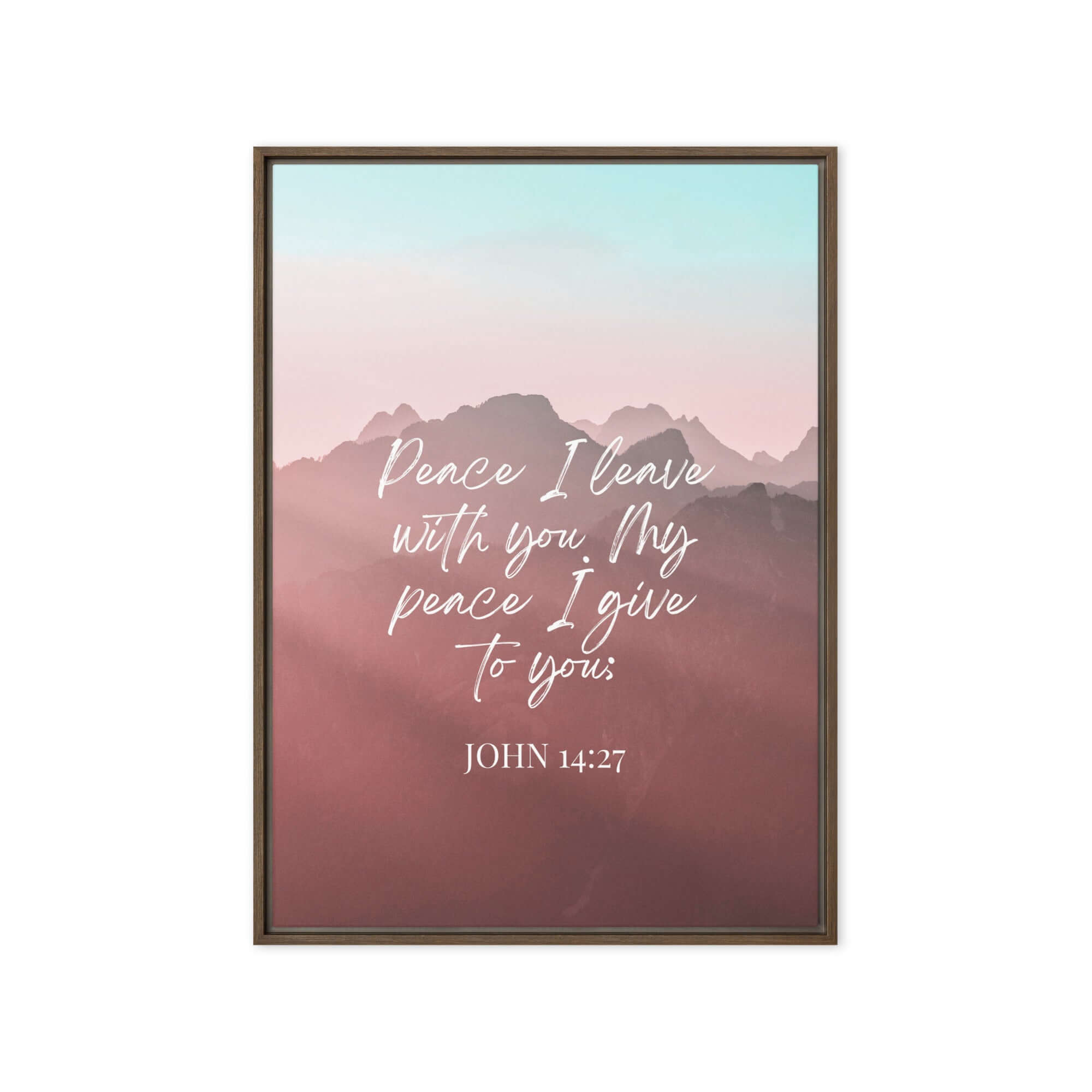 John 14:27 Bible Verse, I give you Framed Canvas Print Wall Art Brown 20″×28″