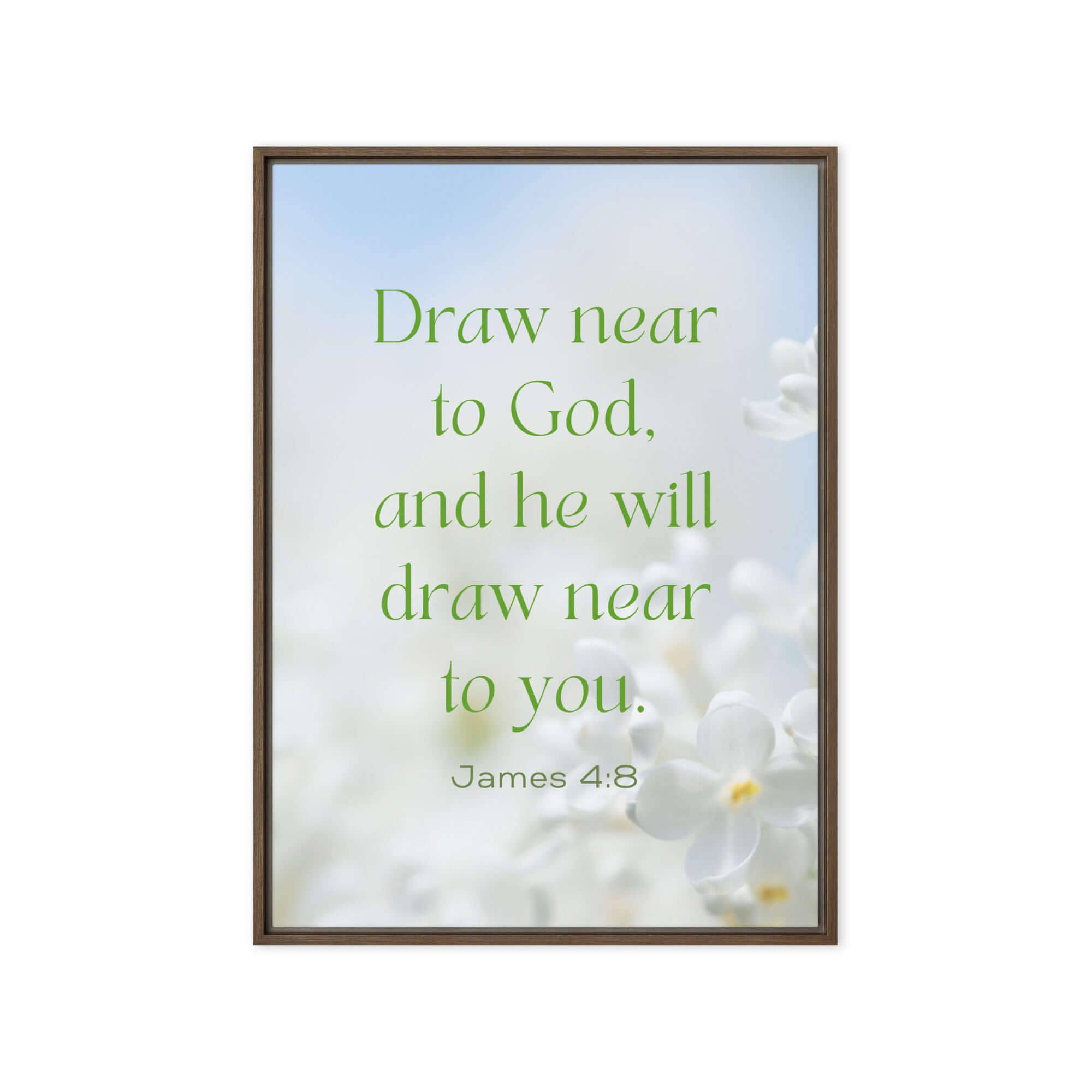 James 4:8 Bible Verse, Draw near Framed Canvas Print Wall Art Brown 20″×28″