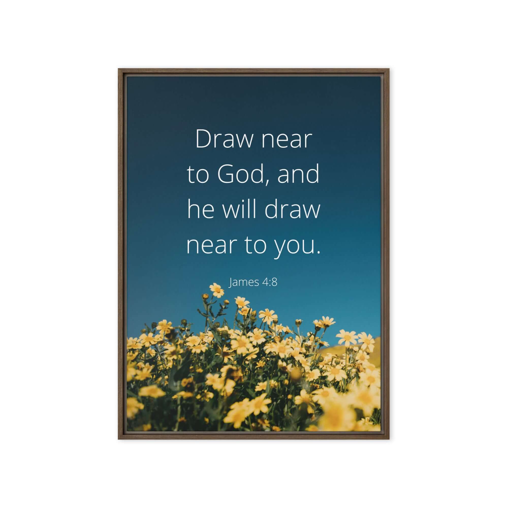 James 4:8 Bible Verse, near to you Framed Canvas Print Wall Art Brown 20″×28″
