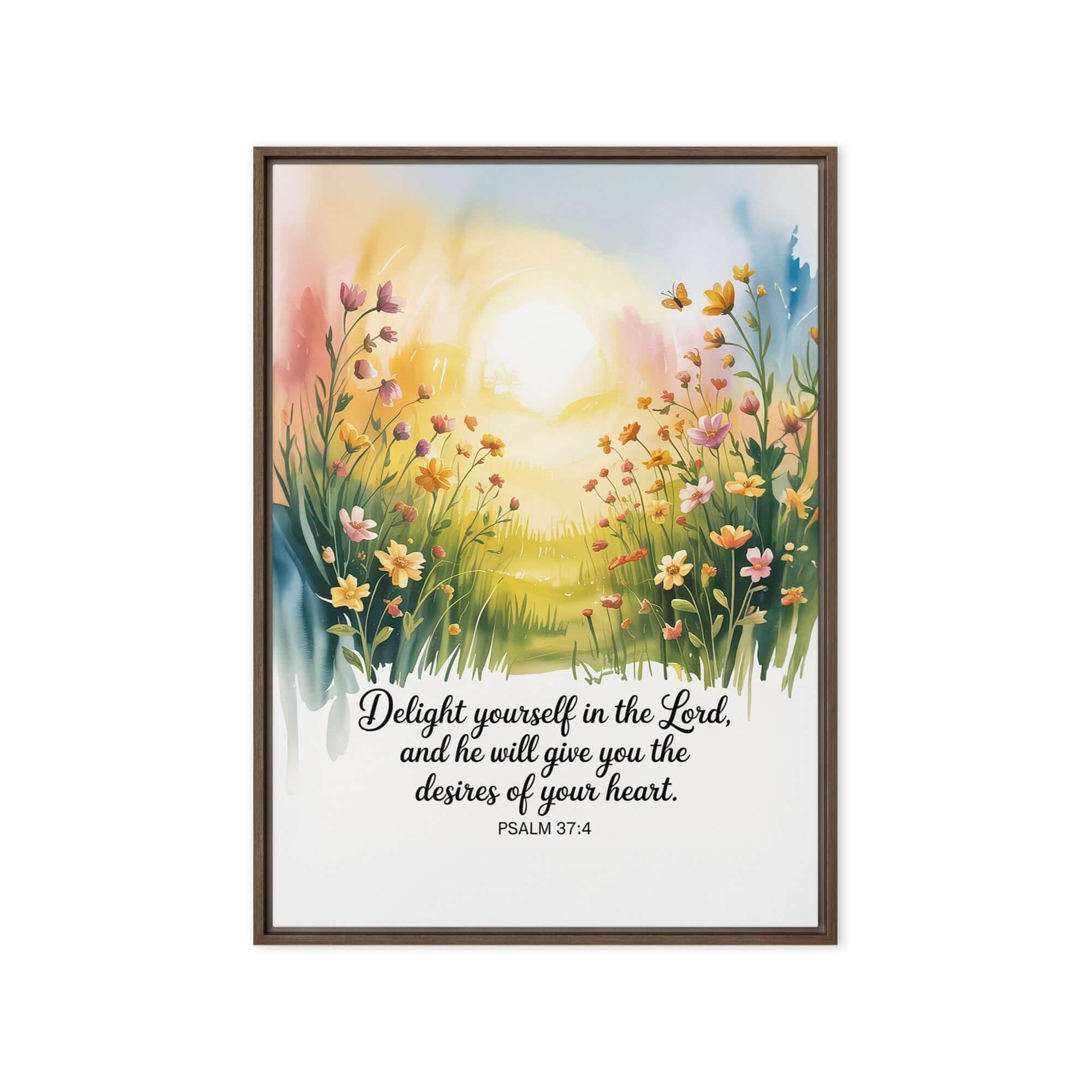 Psalm 37:4 Bible Verse, will give Framed Canvas Brown 20″×28″