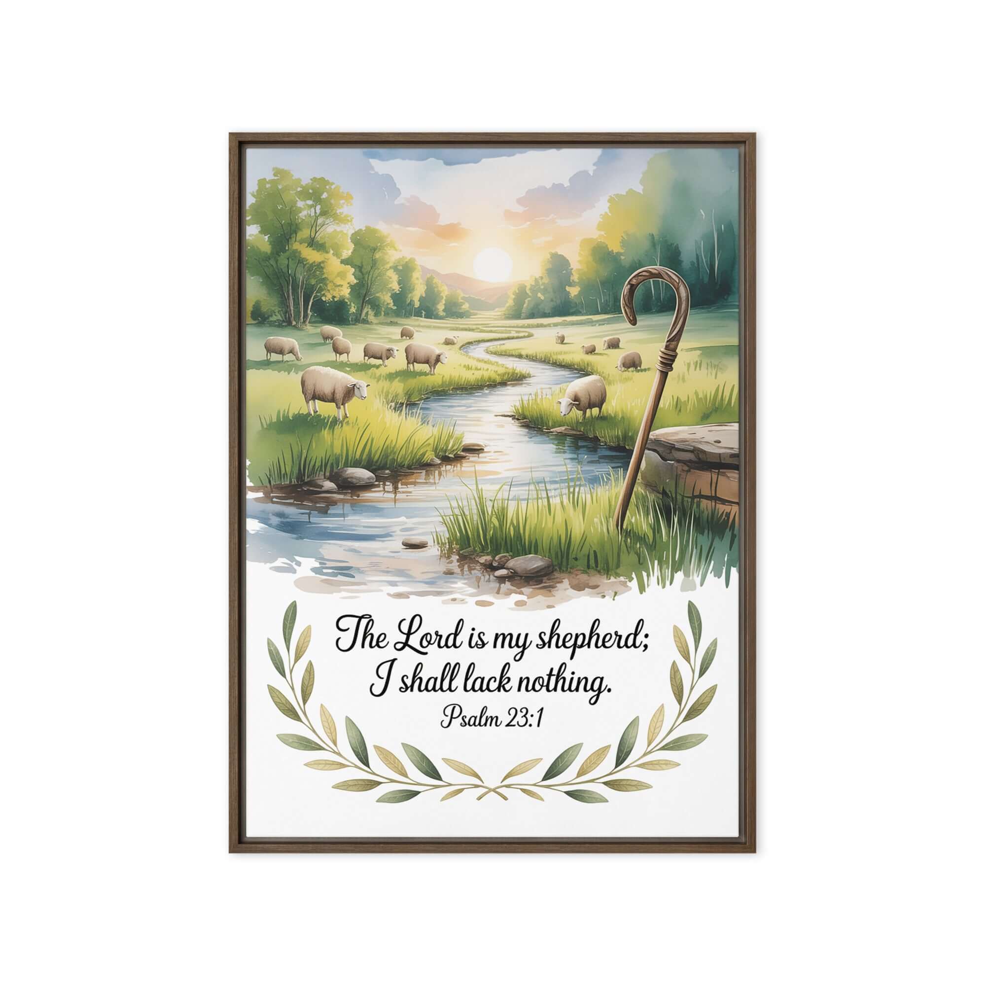 Psalm 23:1 Bible Verse, is my Framed Canvas Brown 20″×28″