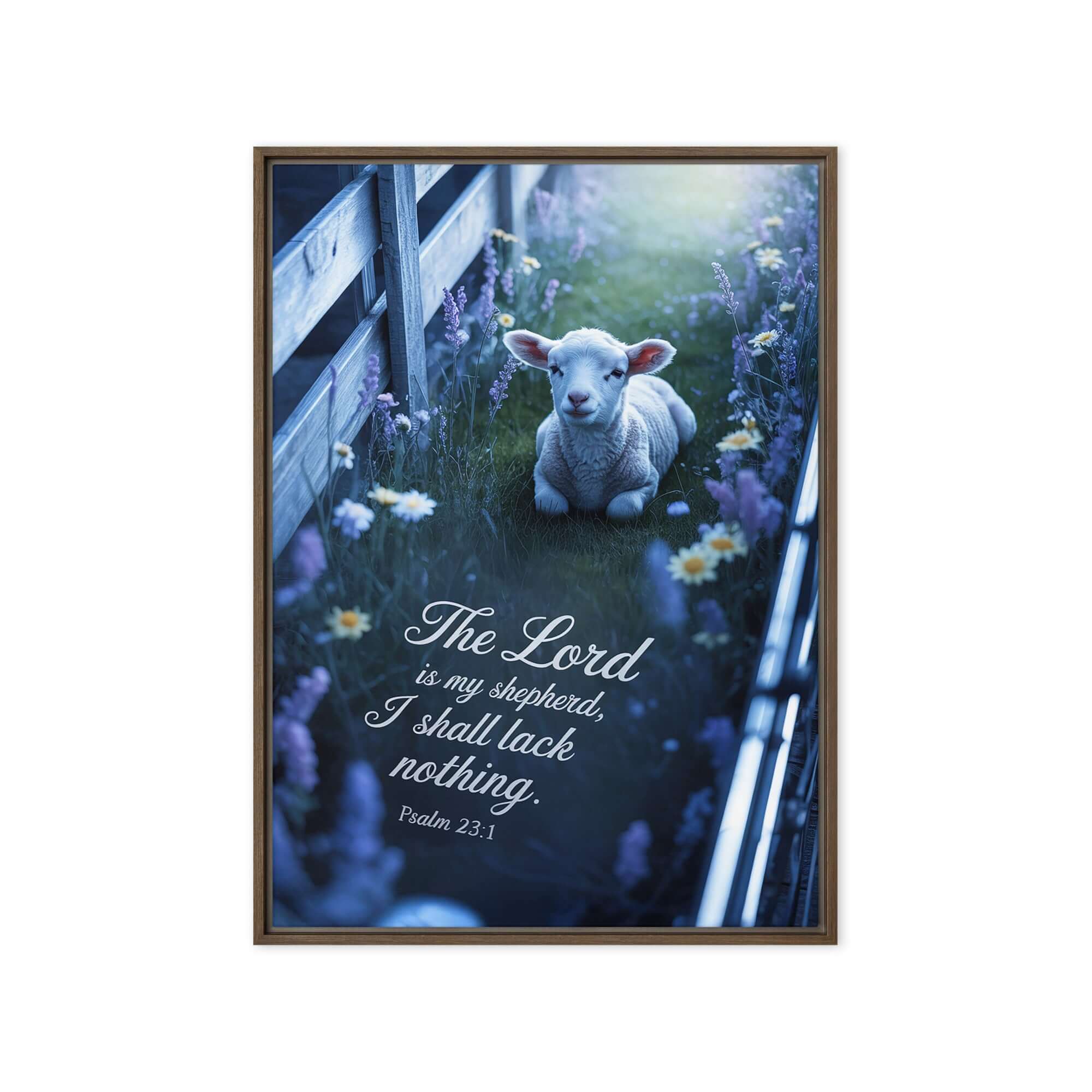 Psalm 23:1 Bible Verse, Shepherd Framed Canvas Brown 20″×28″
