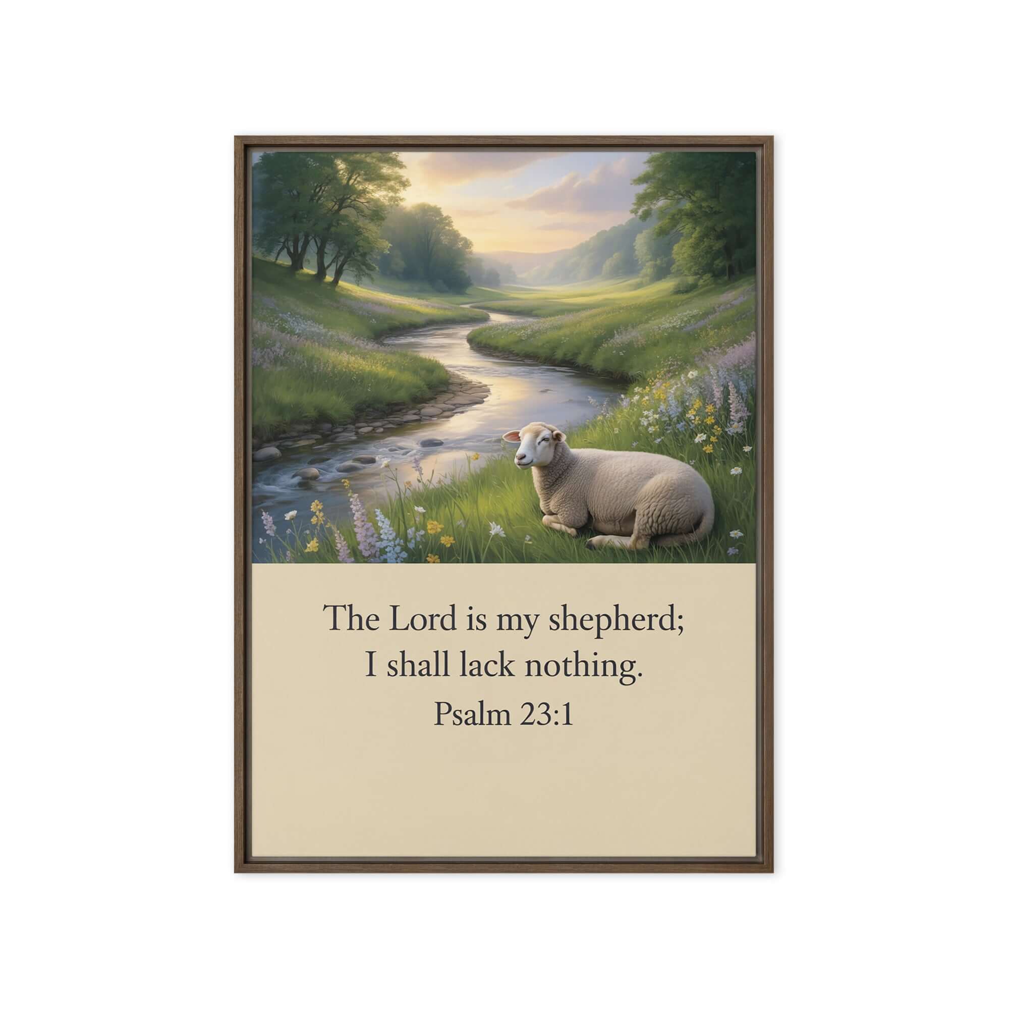 Psalm 23:1 Bible Verse, I shall Framed Canvas Brown 20″×28″