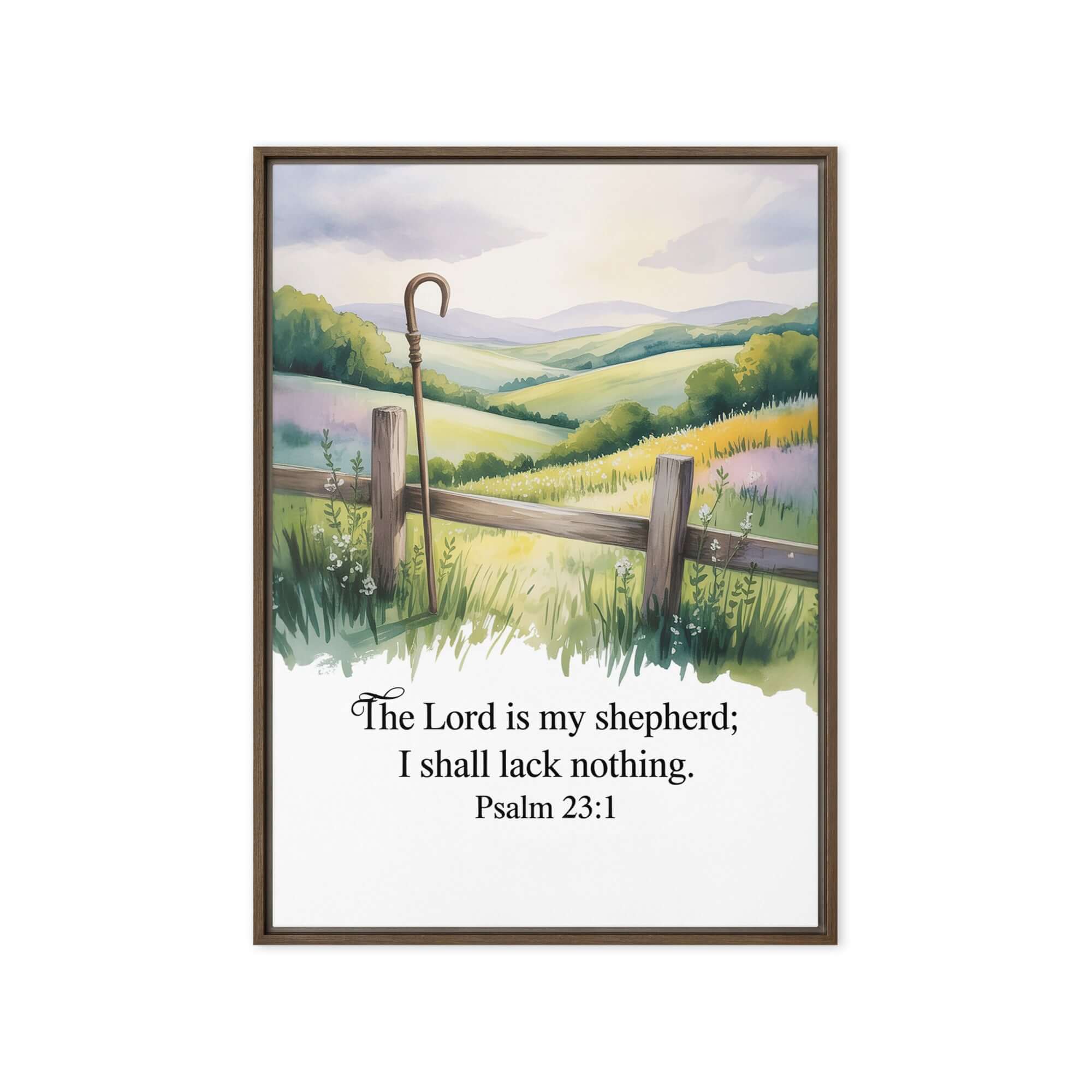 Psalm 23:1 Bible Verse, Lack Framed Canvas Brown 20″×28″