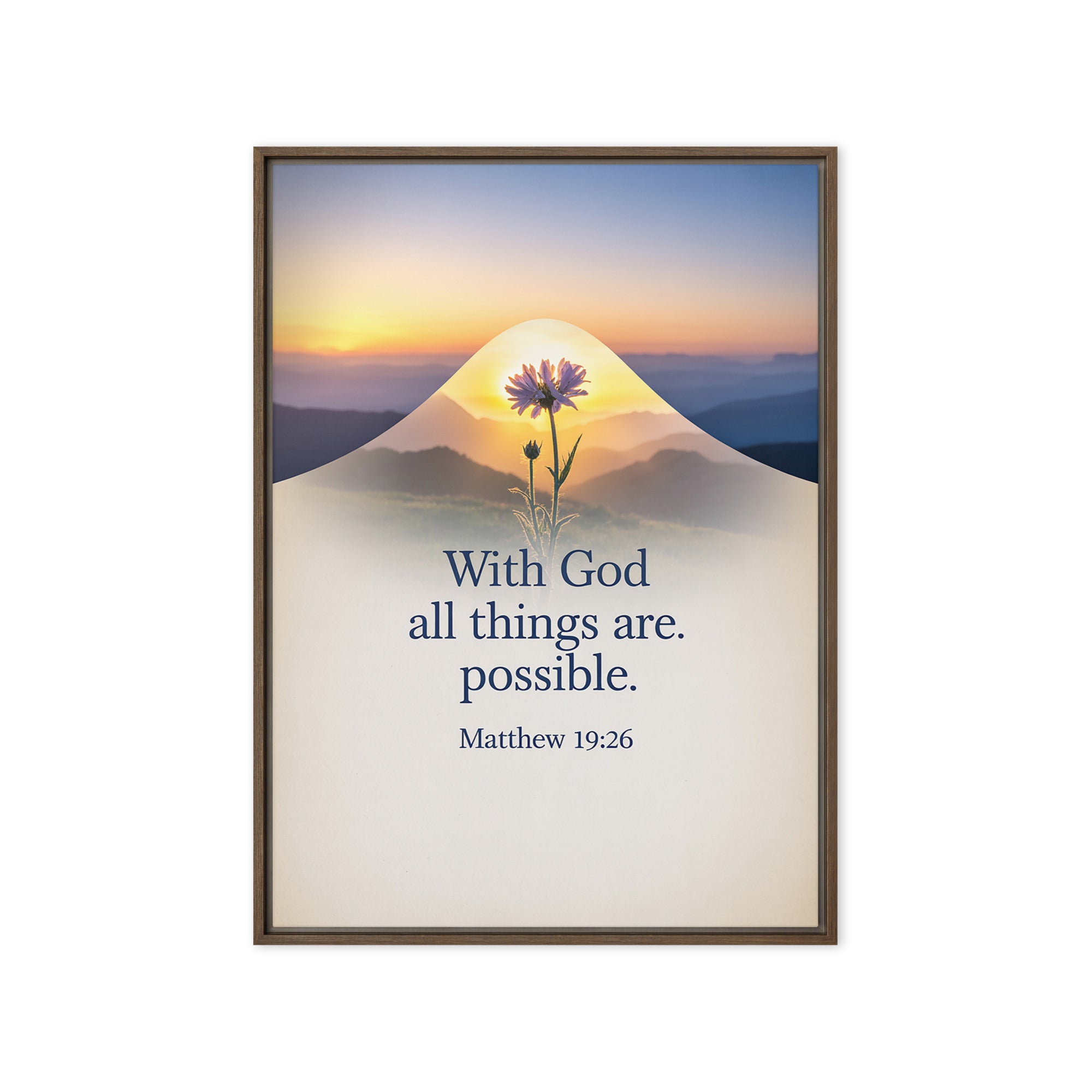 Matthew 19:26 Bible Verse at them Framed Canvas Brown 20″×28″