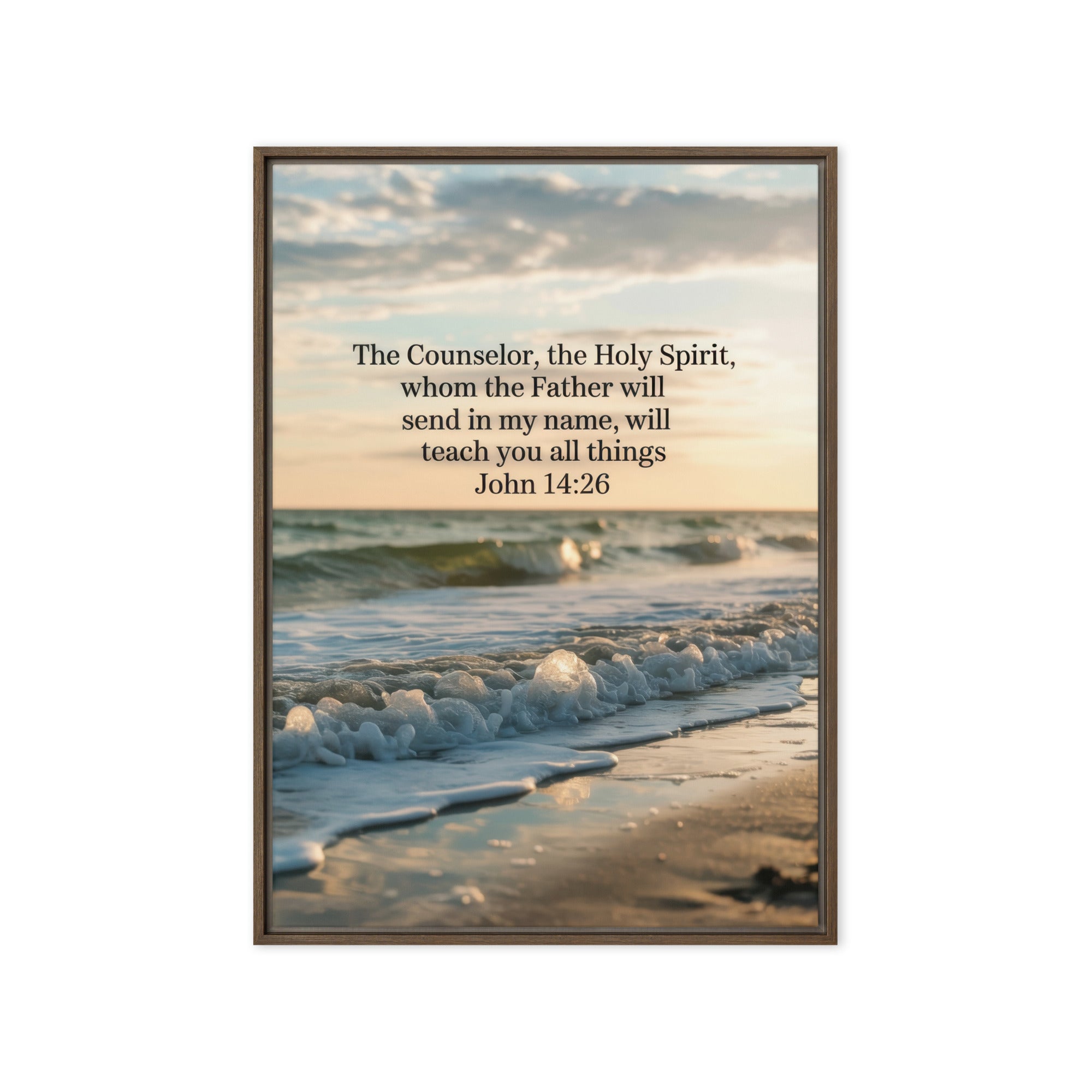 John 14:26 Bible Verse You All Framed Canvas Brown 20″×28″