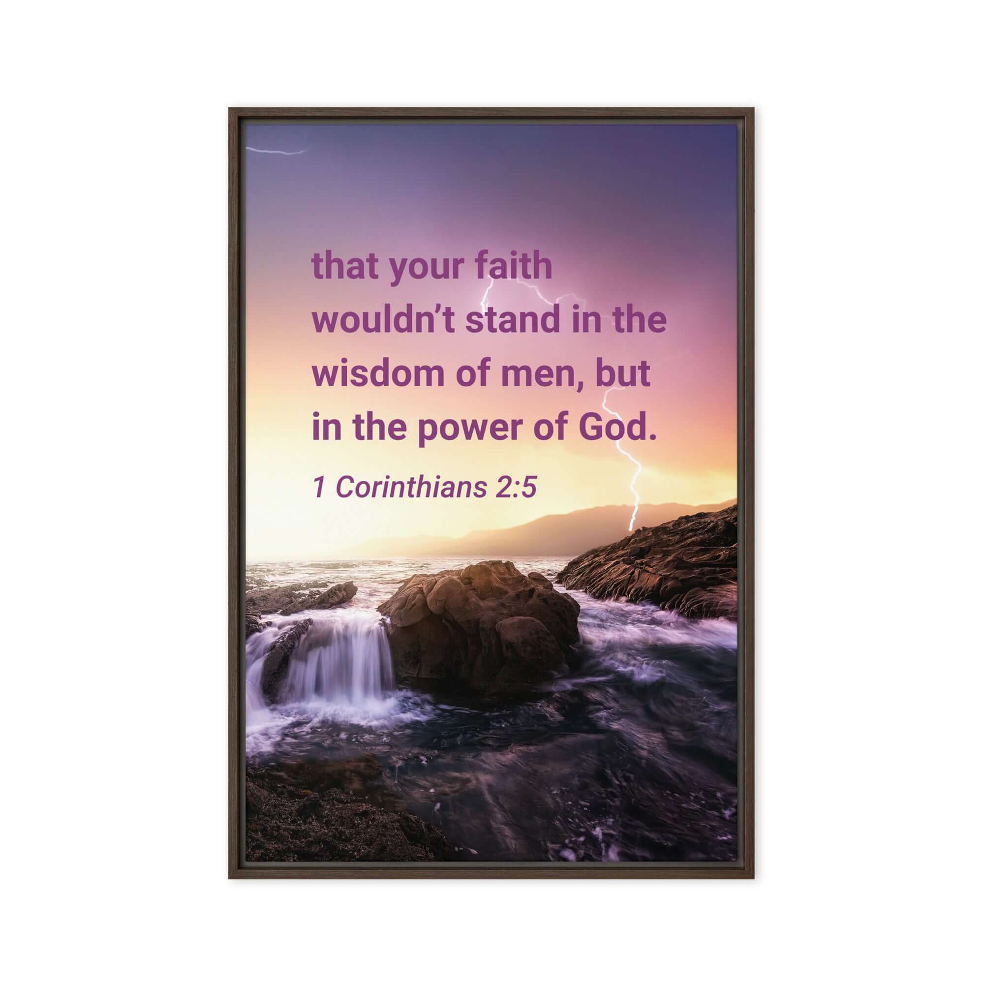 1 Corinthians 2:5 Bible Verse, power of God Framed Canvas Print Wall Art Brown 20″×30″