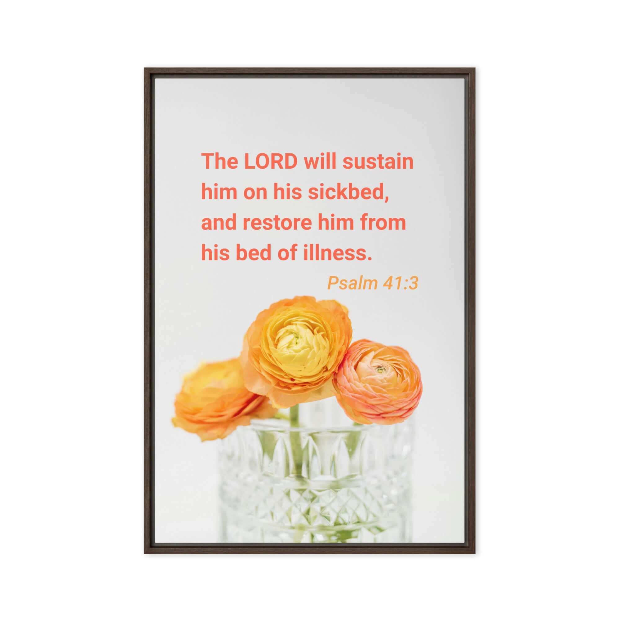 Psalm 41:3 Bible Verse, LORD will sustain Framed Canvas Print Wall Art Brown 20″×30″