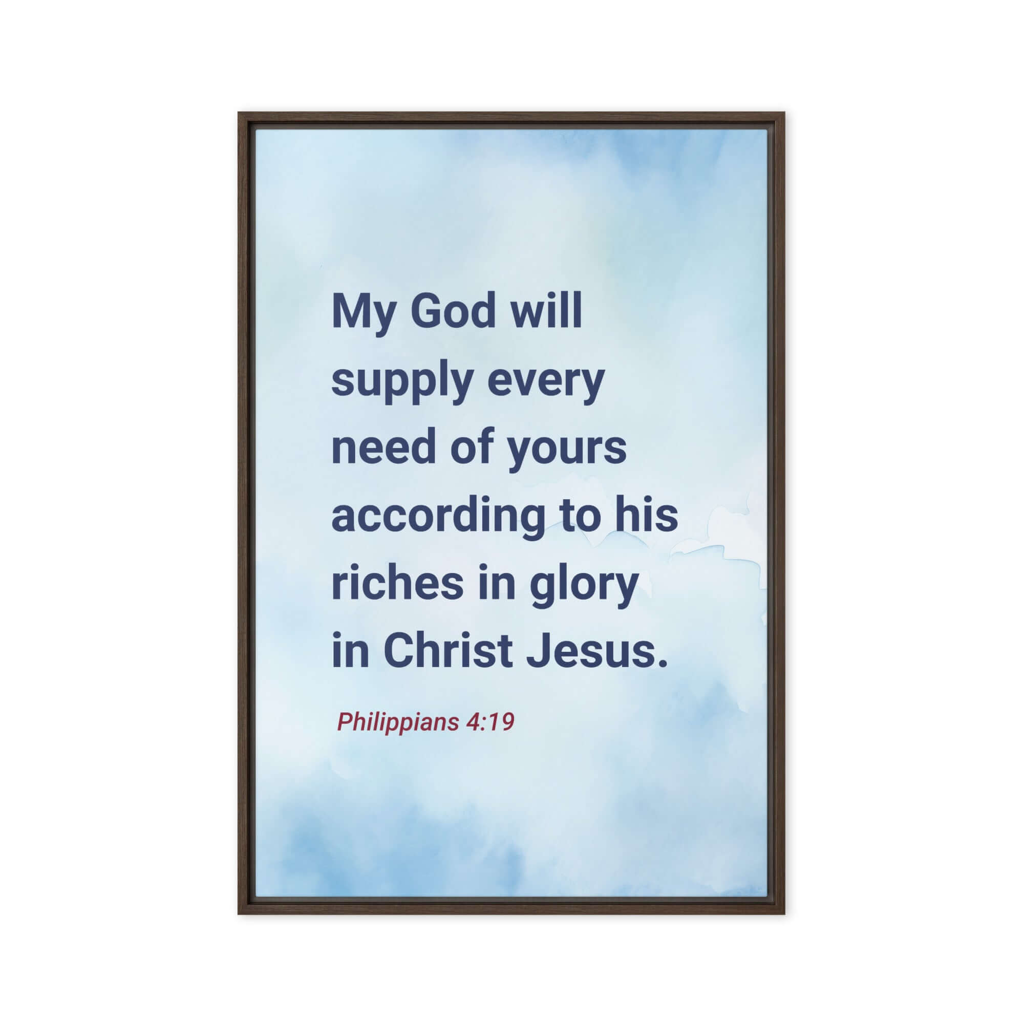 Philippians 4:19 Bible Verse, God will supply Framed Canvas Print Wall Art Brown 20″×30″