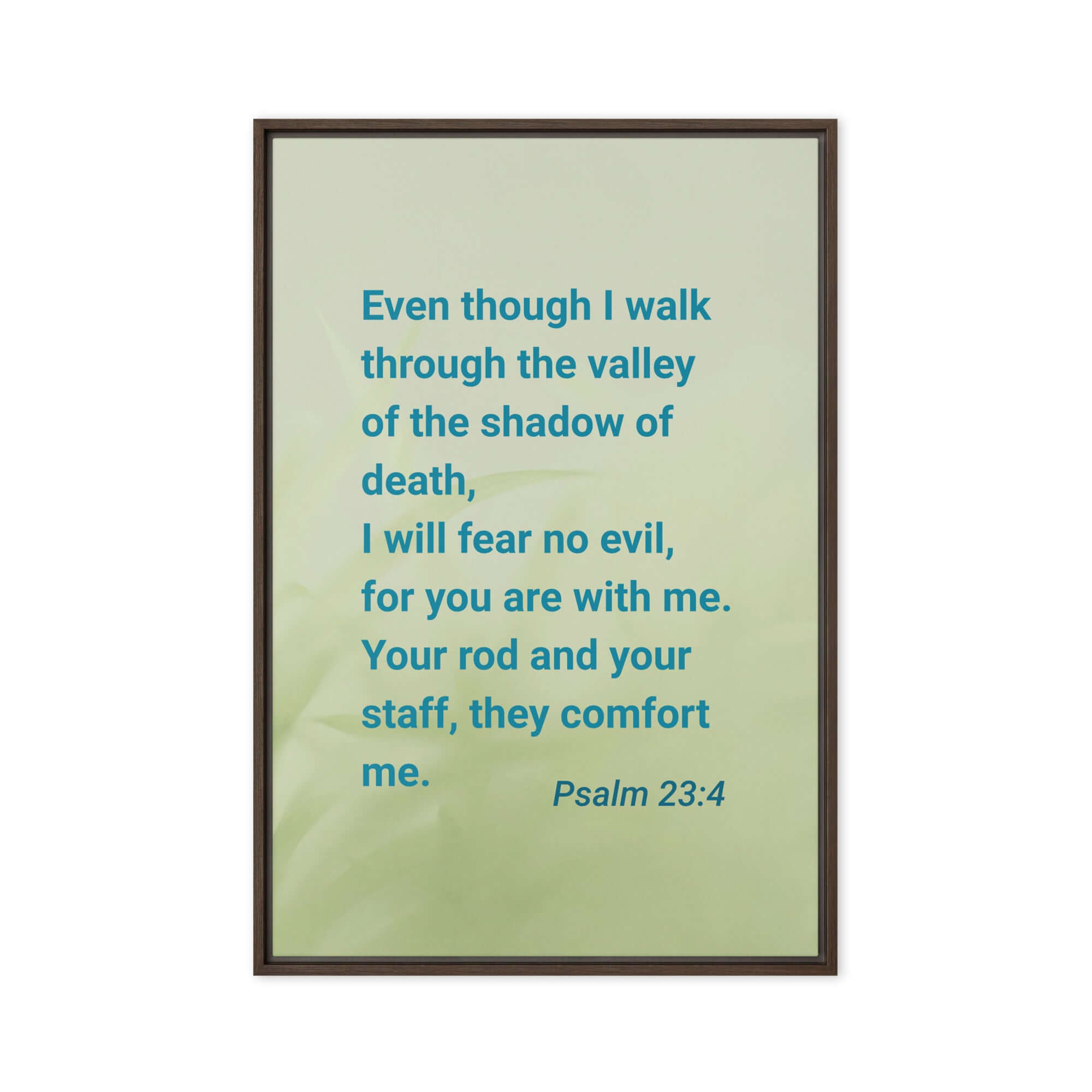 Psalm 23:4 Bible Verse, fear no evil Framed Canvas Print Wall Art Brown 20″×30″
