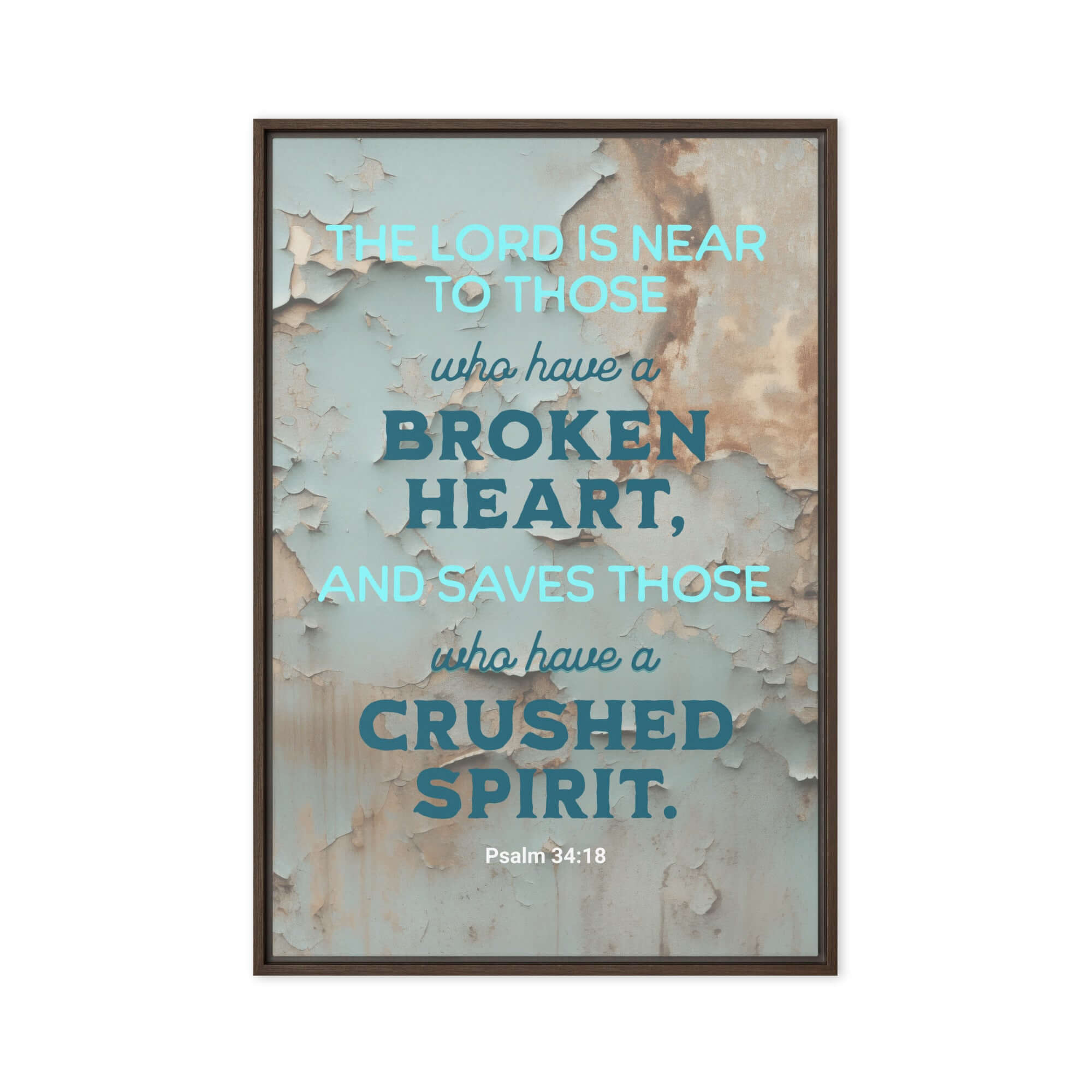 Psalm 34:18 Bible Verse, The LORD is Near Framed Canvas Print Wall Art Brown 20″×30″