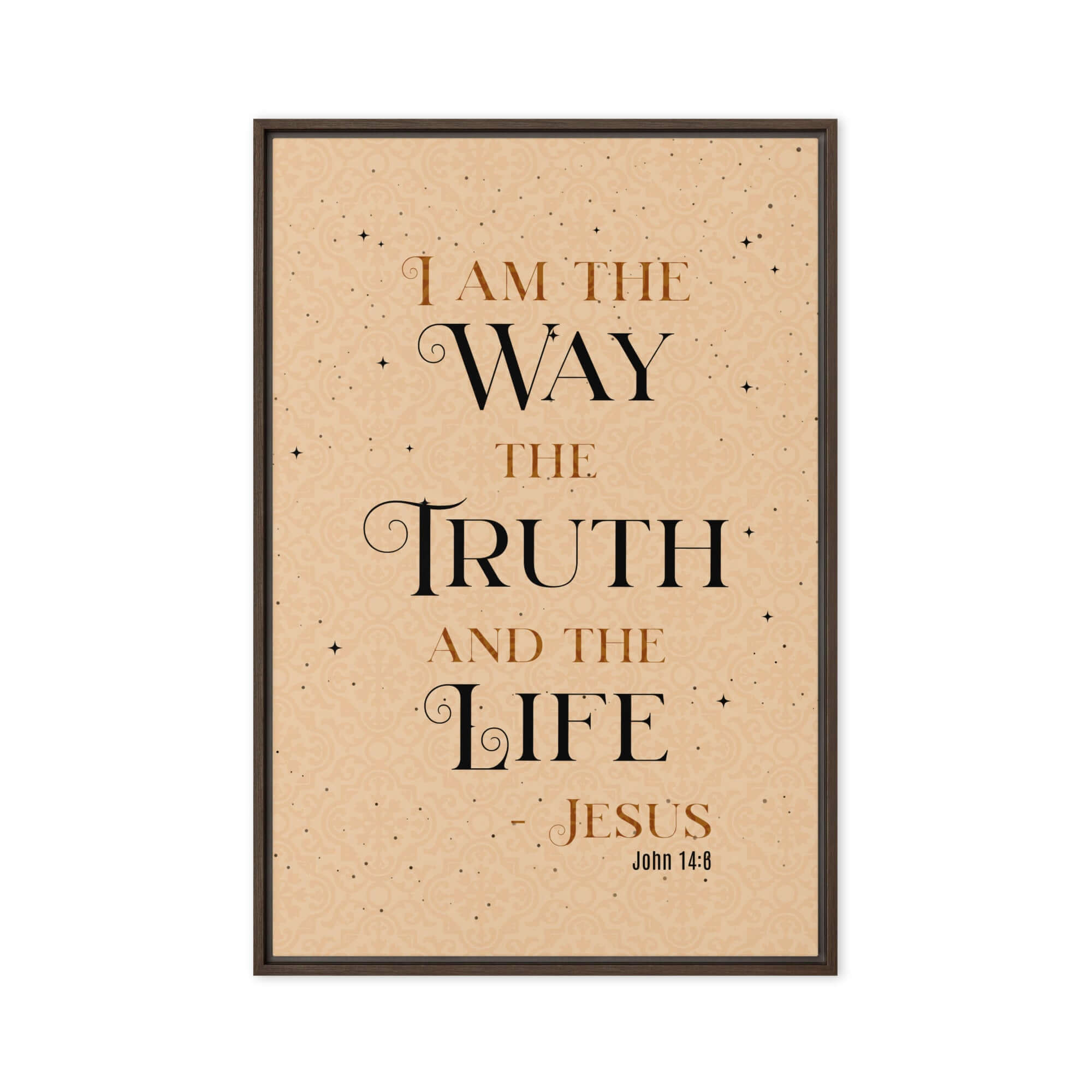 John 14:6 Bible Verse, Color Text Brown Background Framed Canvas Print Wall Art Brown 20″×30″