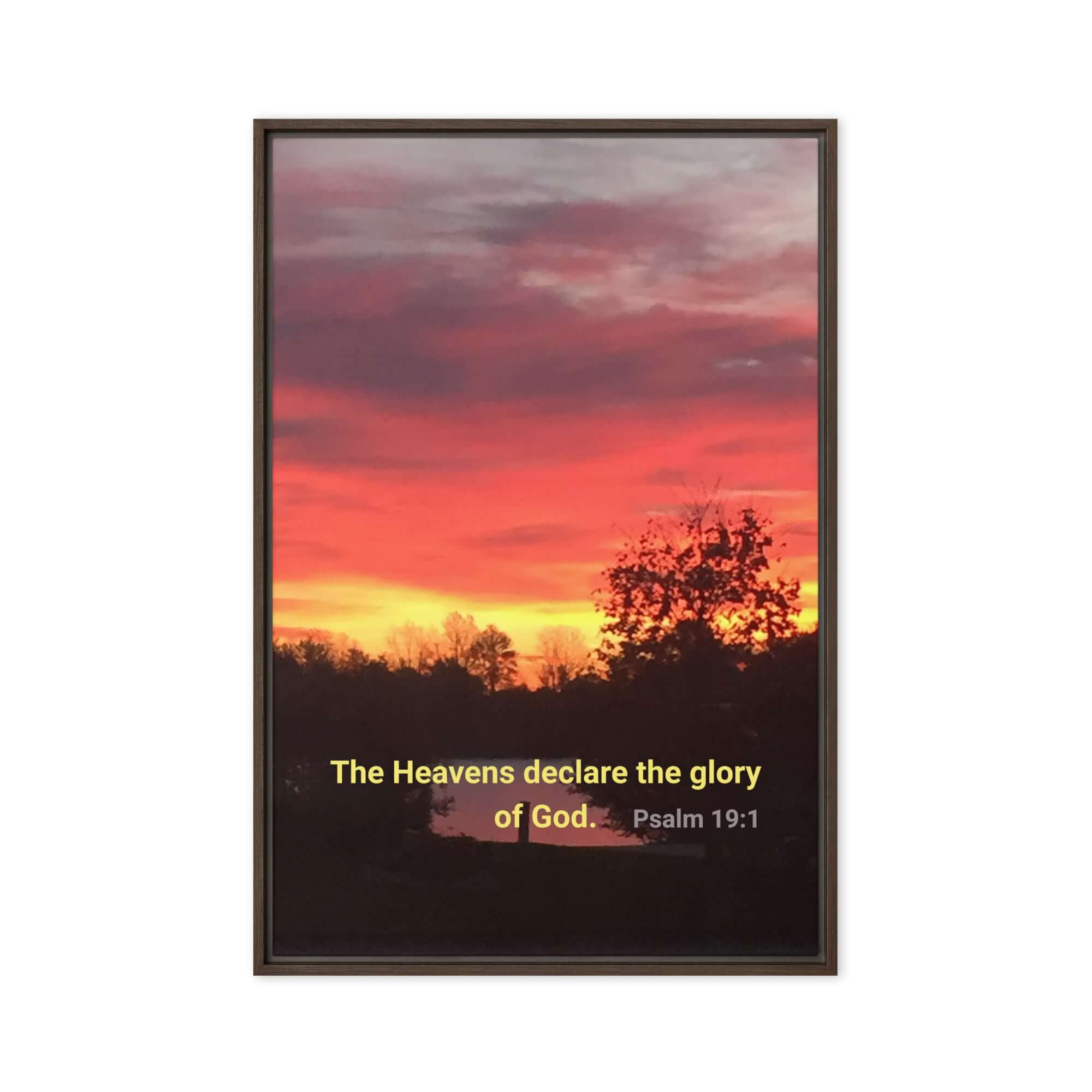 Psalm 19:1 Bible Verse, Sunset Glory Framed Canvas Print Wall Art Brown 20″×30″