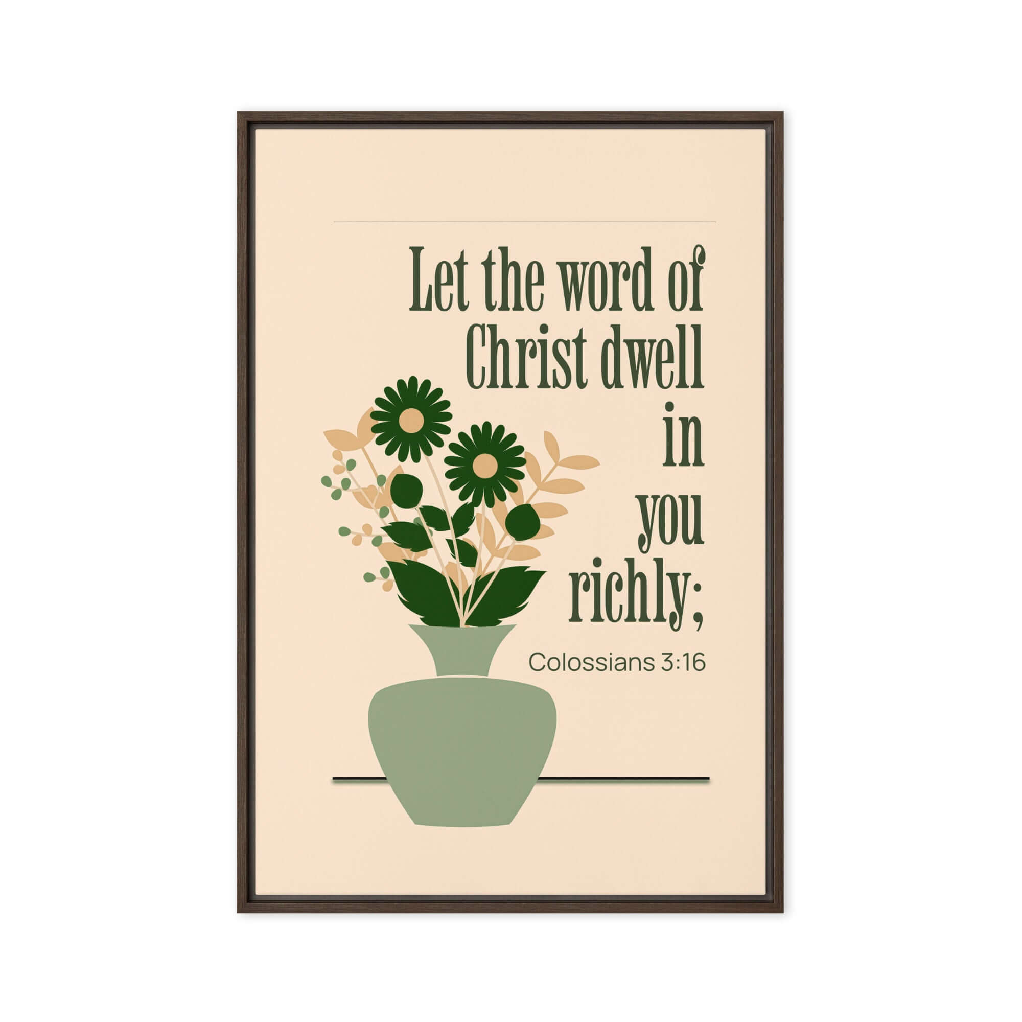 Colossians 3:16 Bible Verse, word of Christ Framed Canvas Print Wall Art Brown 20″×30″