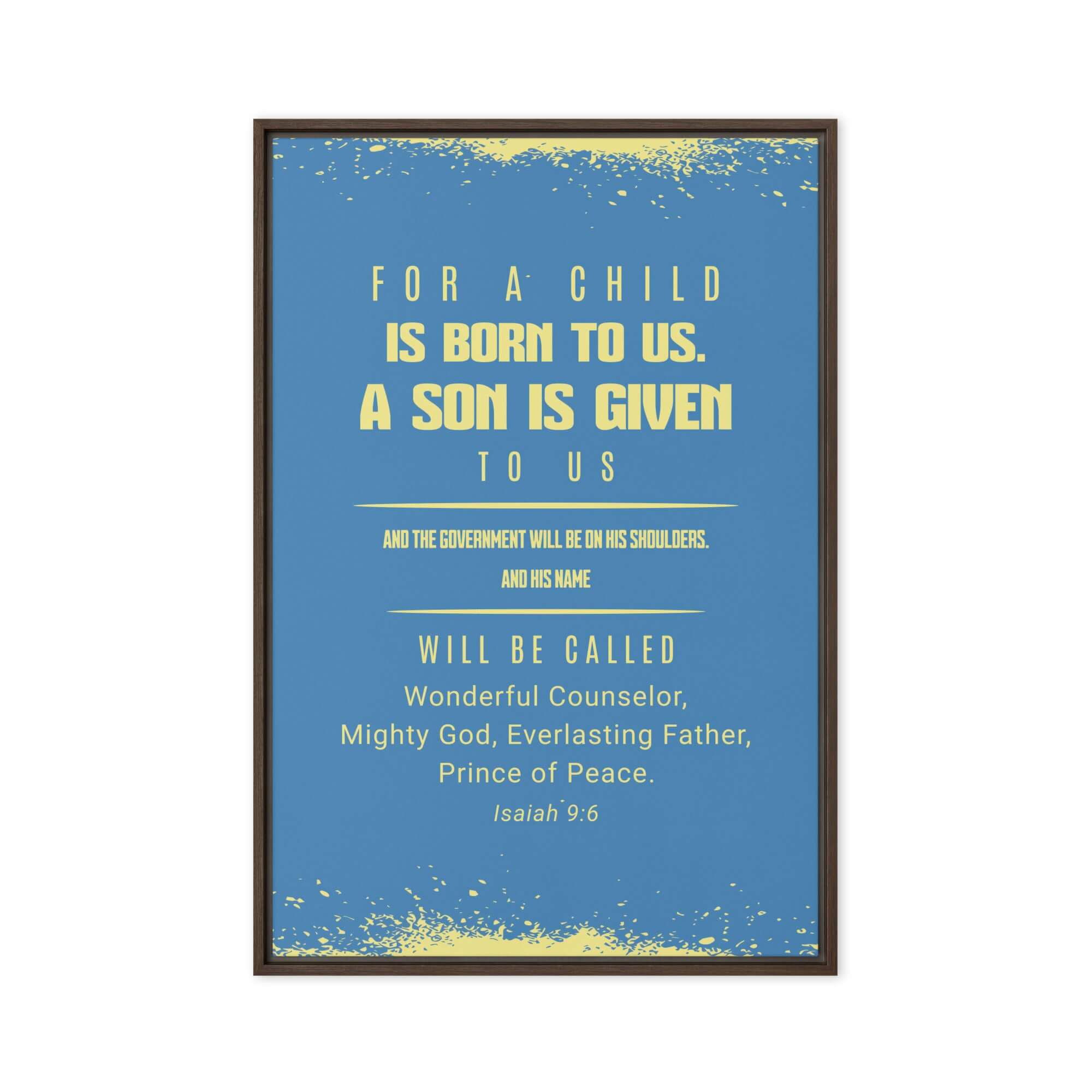 Isaiah 9:6 Bible Verse, Mighty God Framed Canvas Print Wall Art Brown 20″×30″