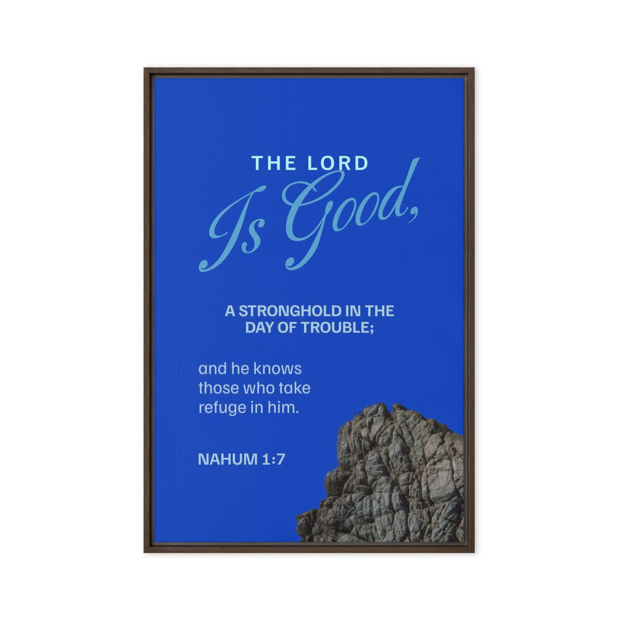 Nahum 1:7 Bible Verse, The LORD is a stronghold Framed Canvas Print Wall Art Brown 20″×30″