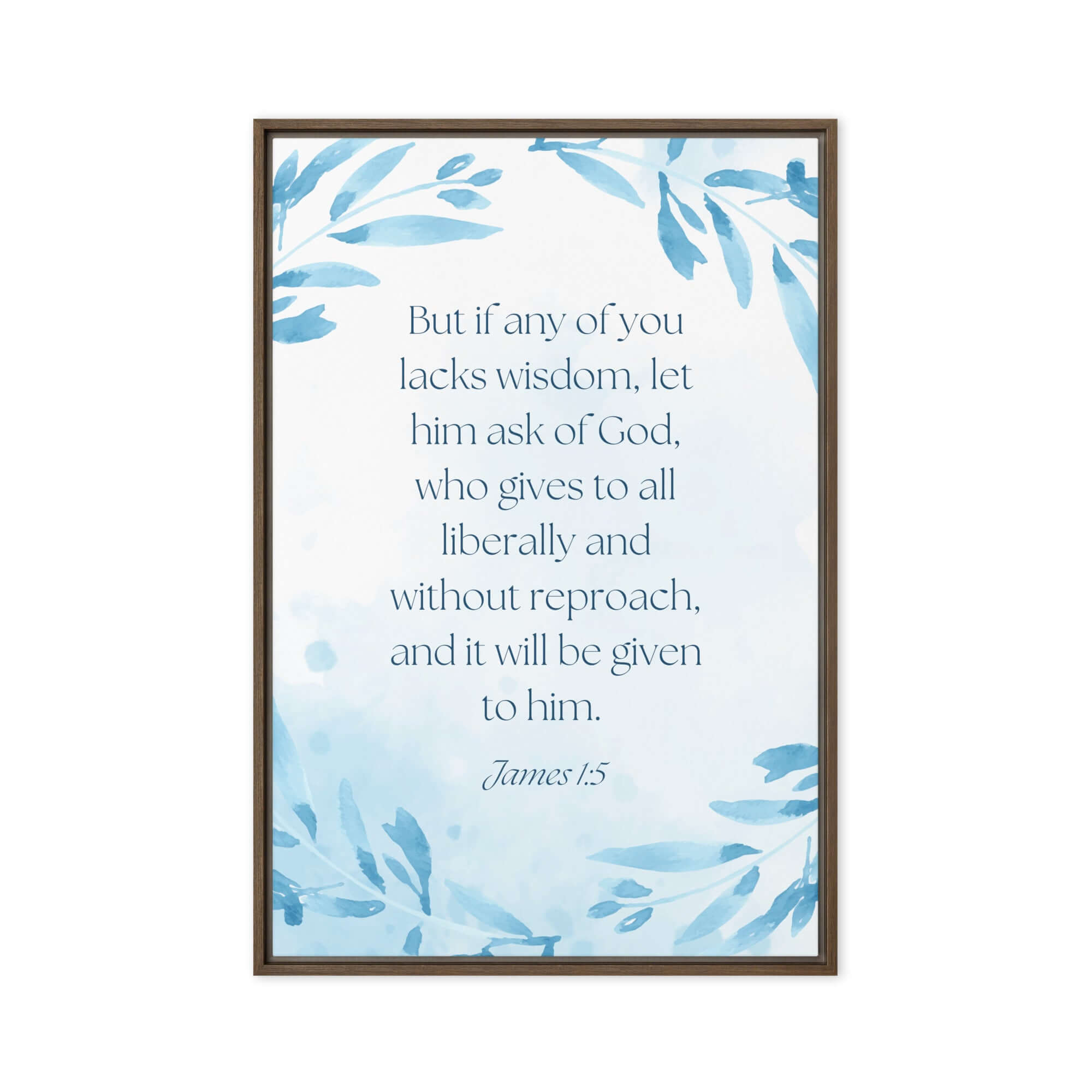 James 1:5 Bible Verse, lacks wisdom Framed Canvas Print Wall Art Brown 20″×30″