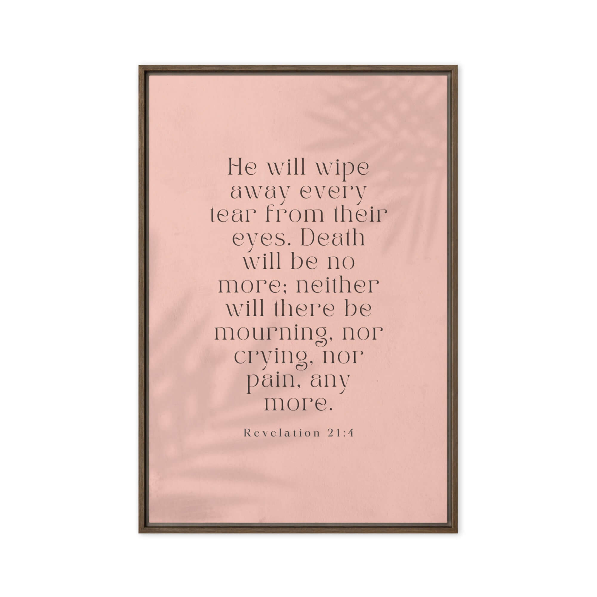 Revelation 21:4 Bible Verse, their eyes Framed Canvas Print Wall Art Brown 20″×30″
