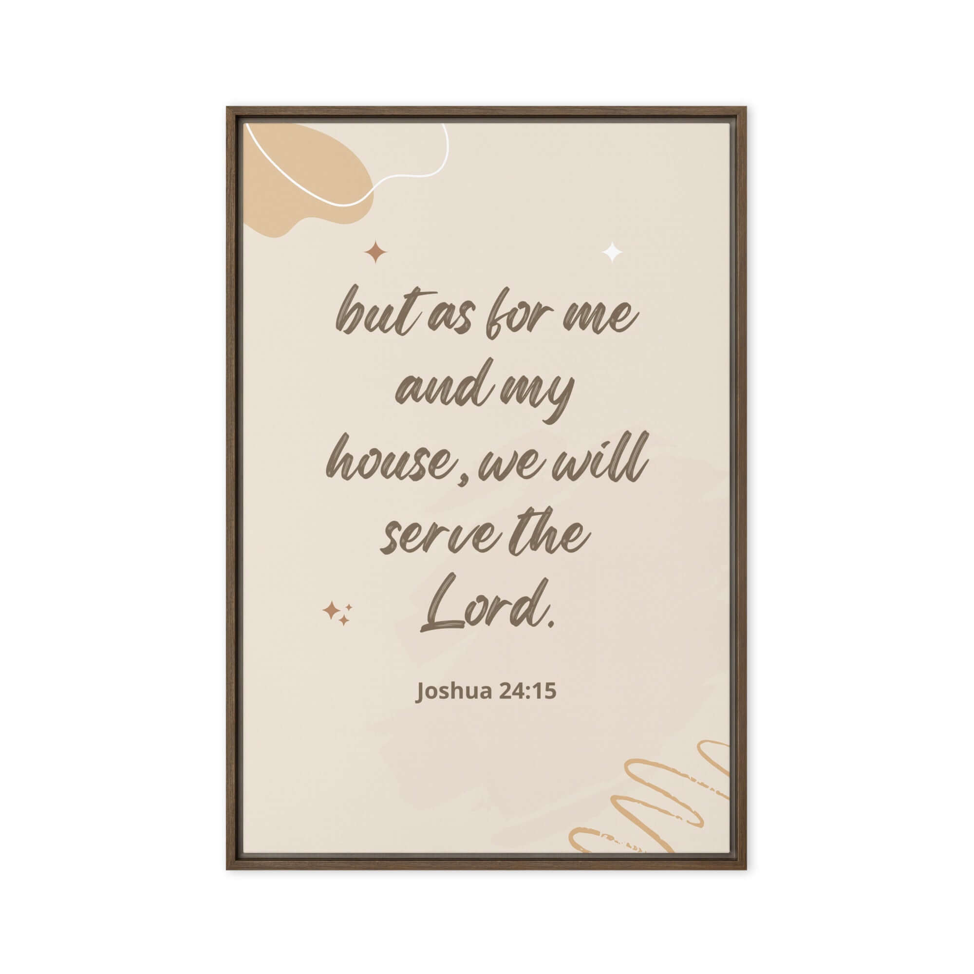 Joshua 24:15 Bible Verse, will serve Framed Canvas Print Wall Art Brown 20″×30″