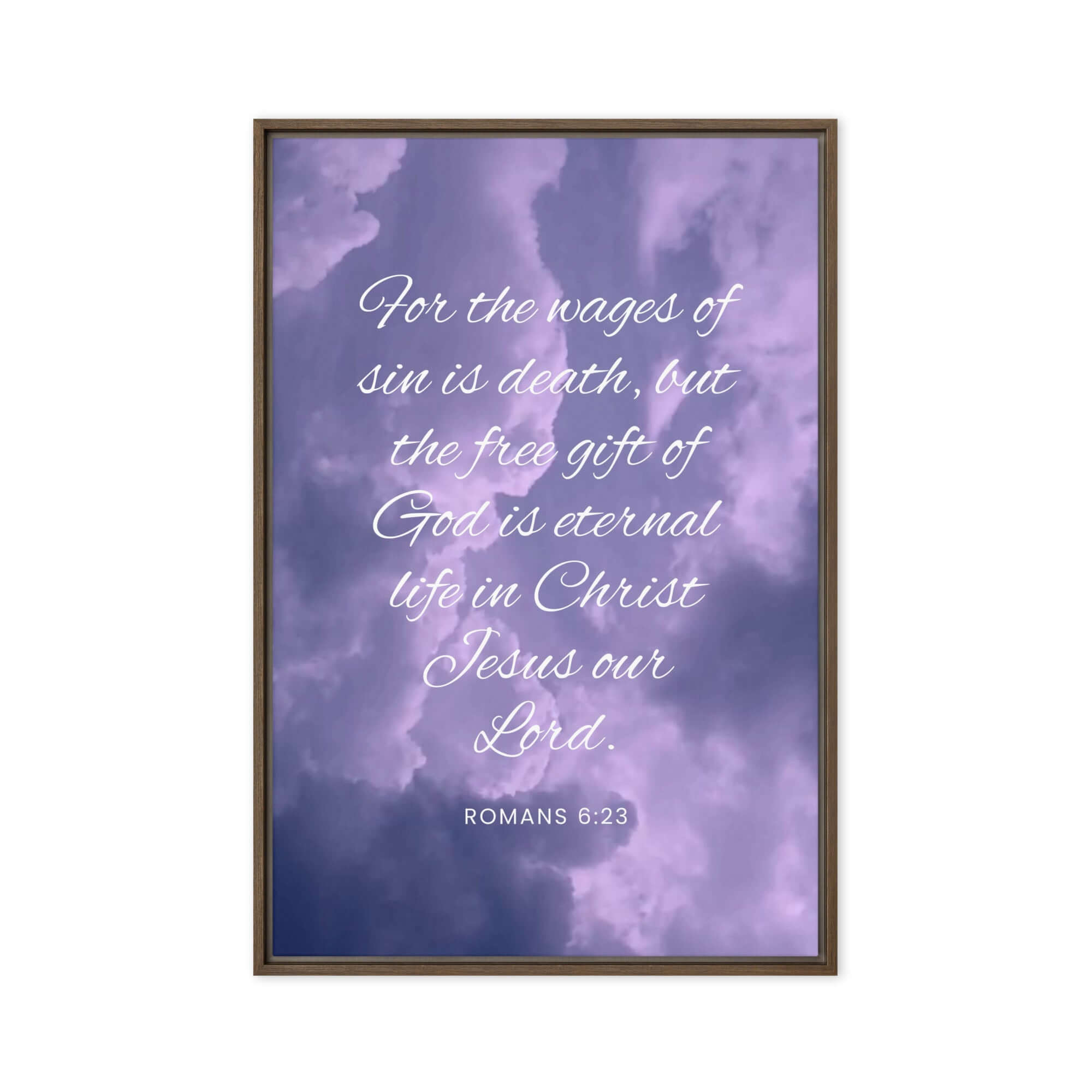 Romans 6:23 Bible Verse, free gift Framed Canvas Print Wall Art Brown 20″×30″