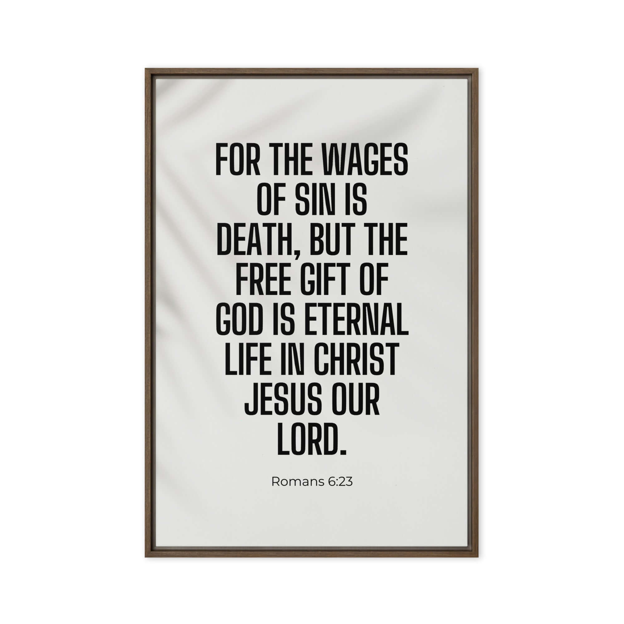 Romans 6:23 Bible Verse, eternal life Framed Canvas Print Wall Art Brown 20″×30″