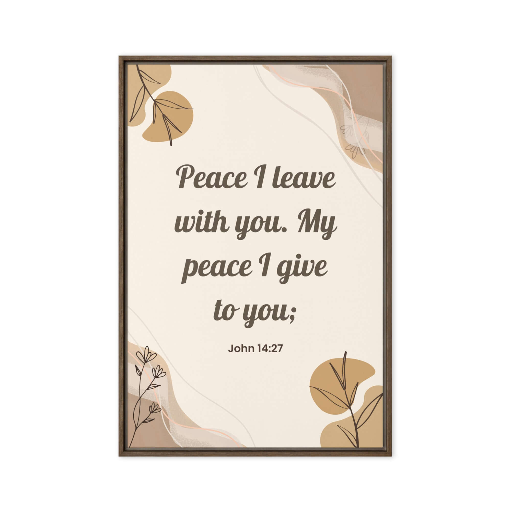 John 14:27 Bible Verse, Peace I Framed Canvas Print Wall Art Brown 20″×30″