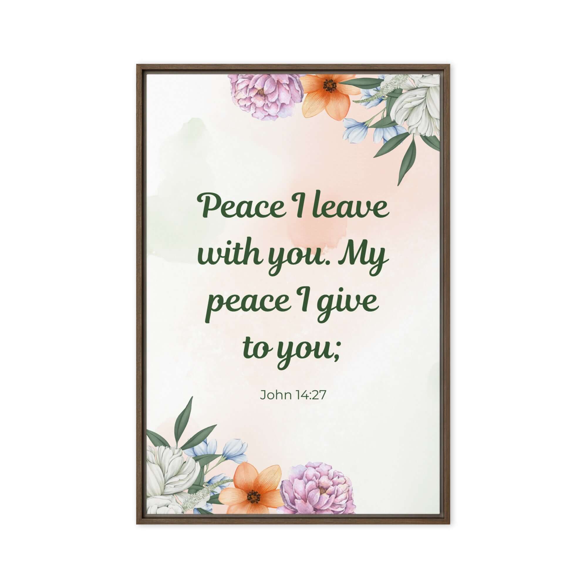 John 14:27 Bible Verse, with you Framed Canvas Print Wall Art Brown 20″×30″