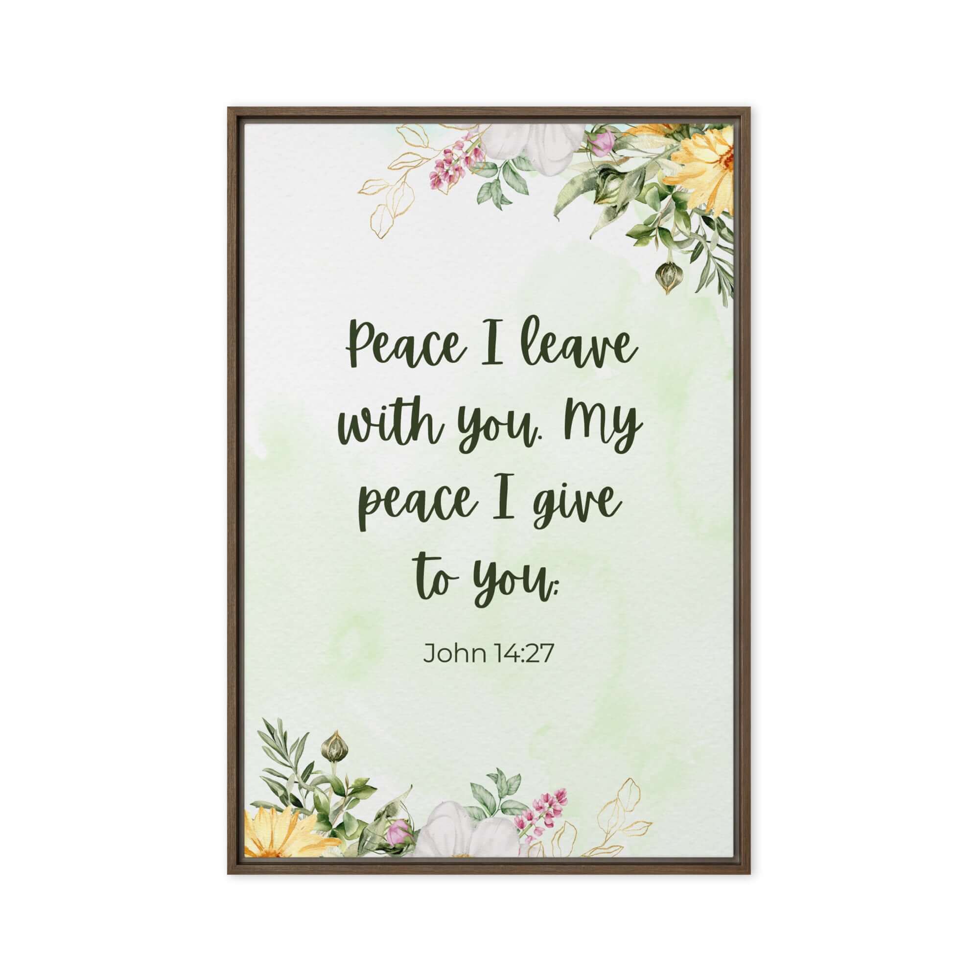 John 14:27 Bible Verse, My peace Framed Canvas Print Wall Art Brown 20″×30″