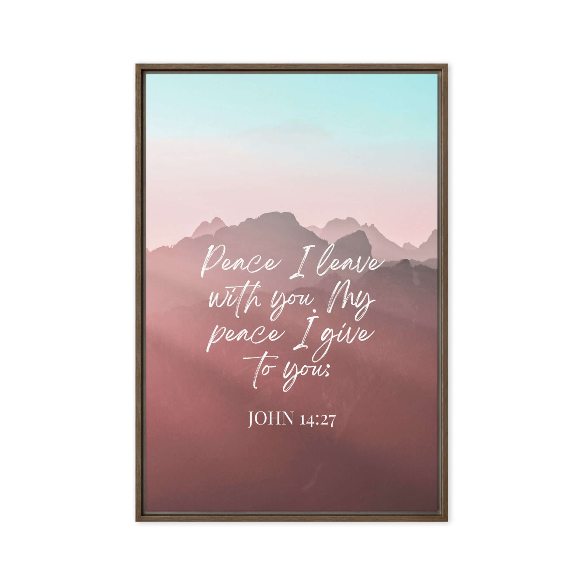 John 14:27 Bible Verse, I give you Framed Canvas Print Wall Art Brown 20″×30″
