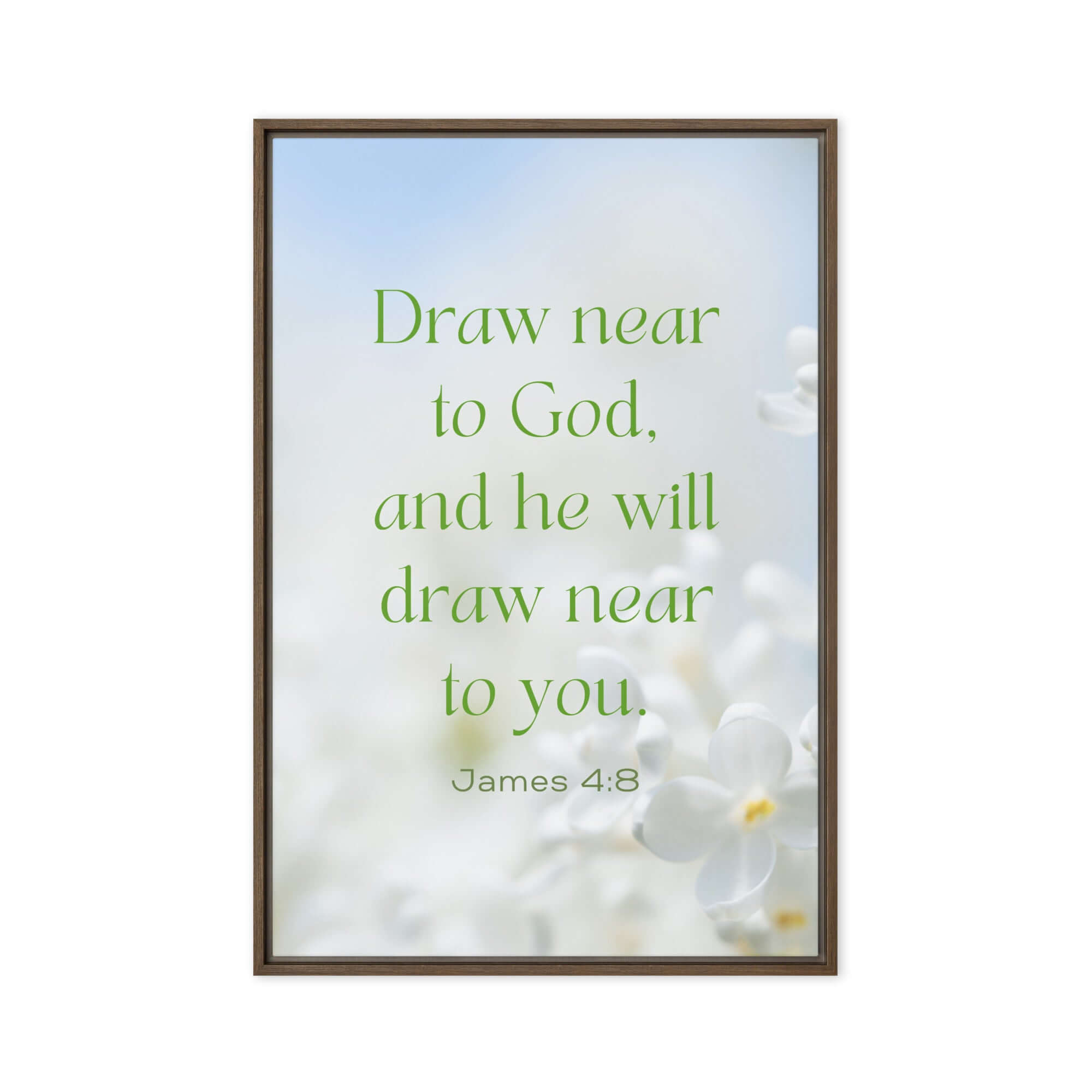 James 4:8 Bible Verse, Draw near Framed Canvas Print Wall Art Brown 20″×30″