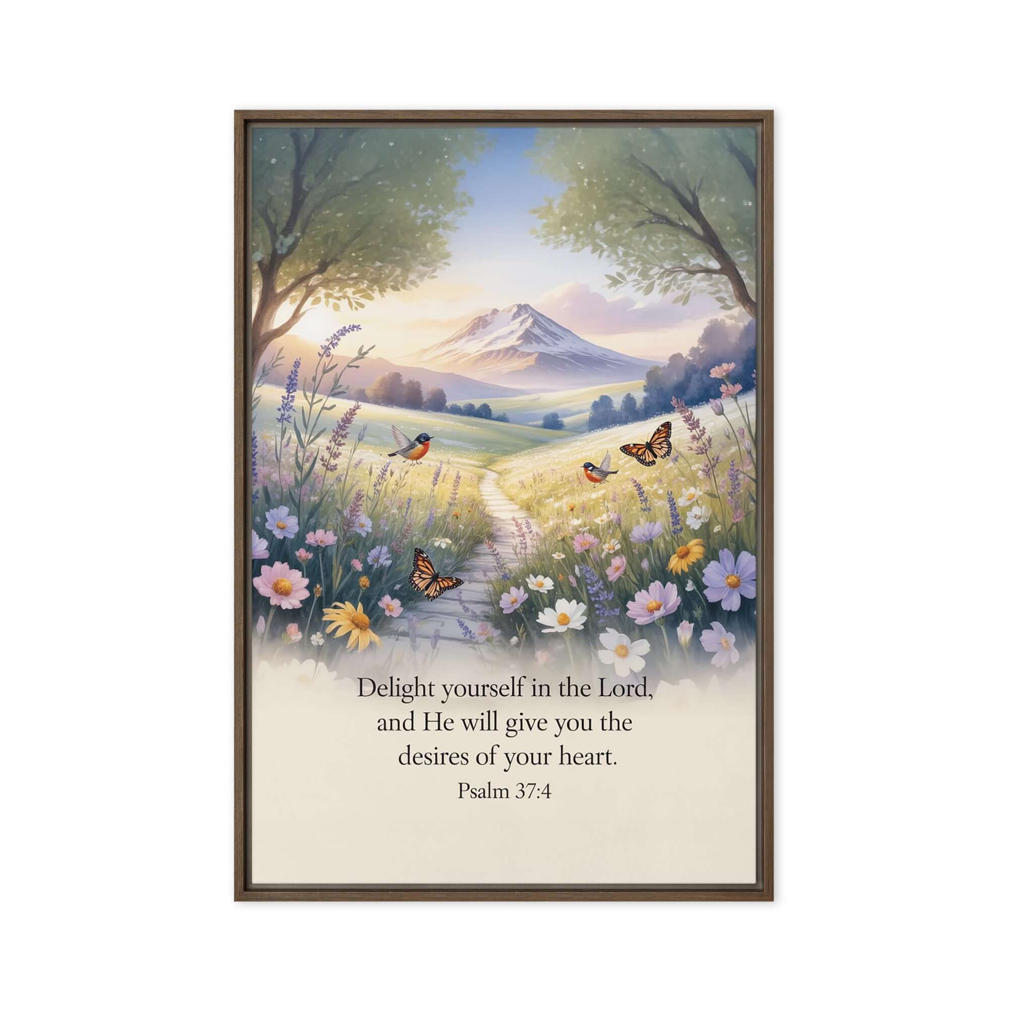 Psalm 37:4 Bible Verse, Delight Framed Canvas Brown 20″×30″