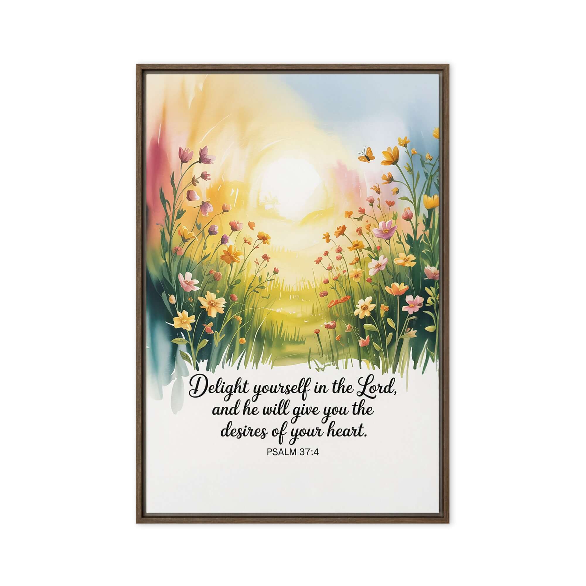 Psalm 37:4 Bible Verse, will give Framed Canvas Brown 20″×30″