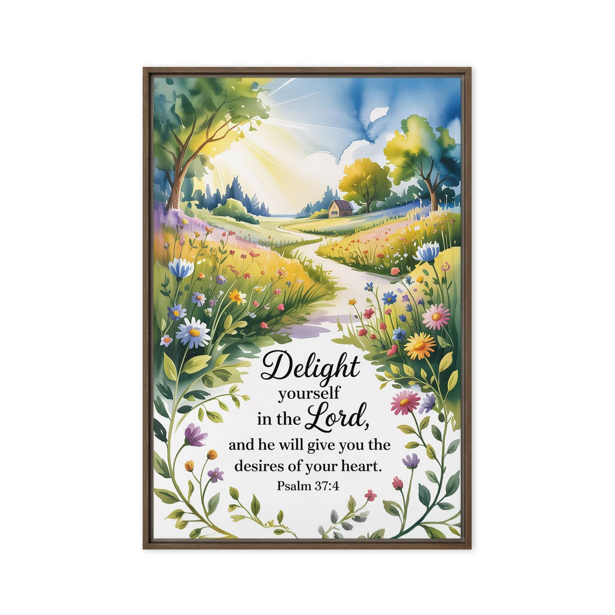 Psalm 37:4 Bible Verse, desires Framed Canvas Brown 20″×30″