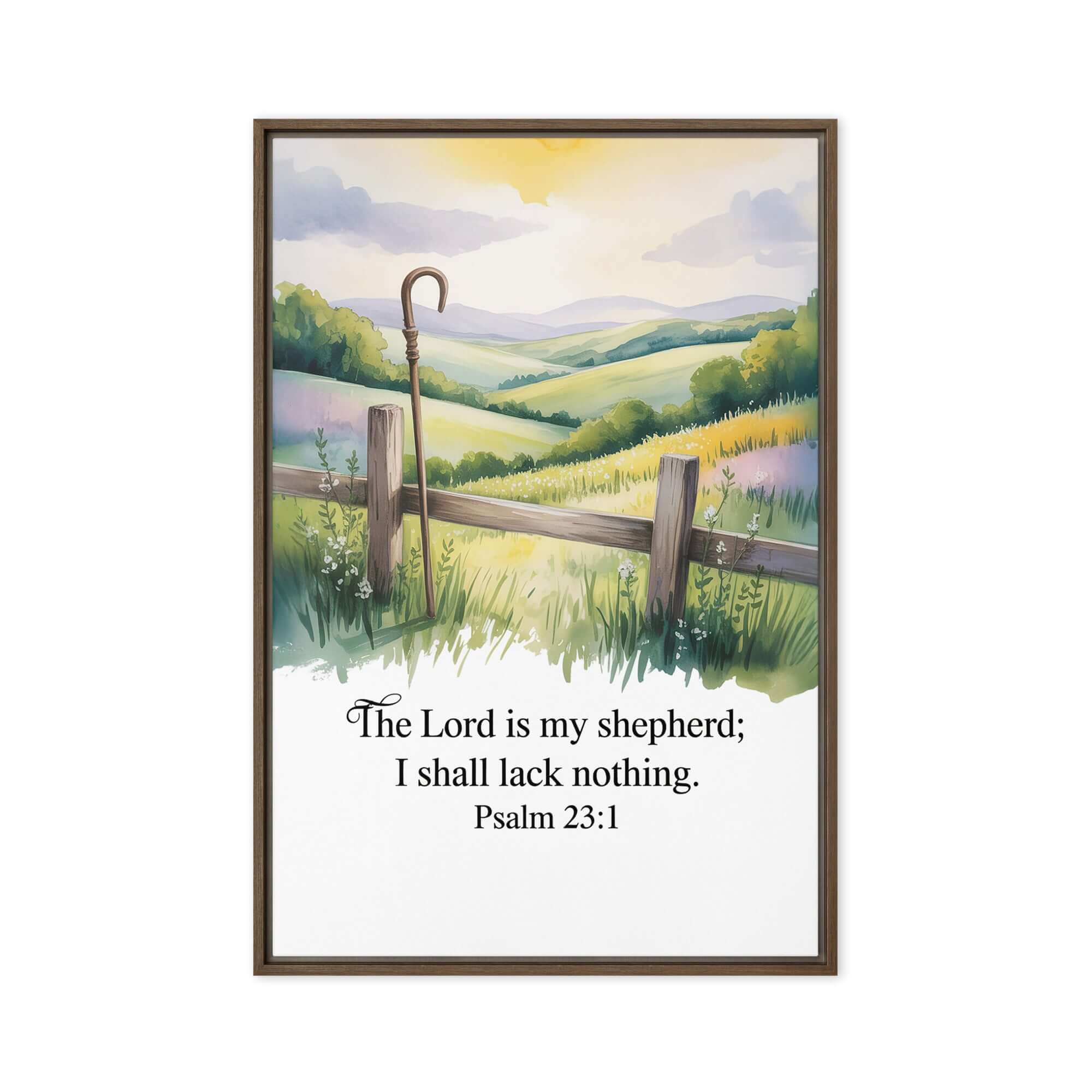 Psalm 23:1 Bible Verse, Lack Framed Canvas Brown 20″×30″