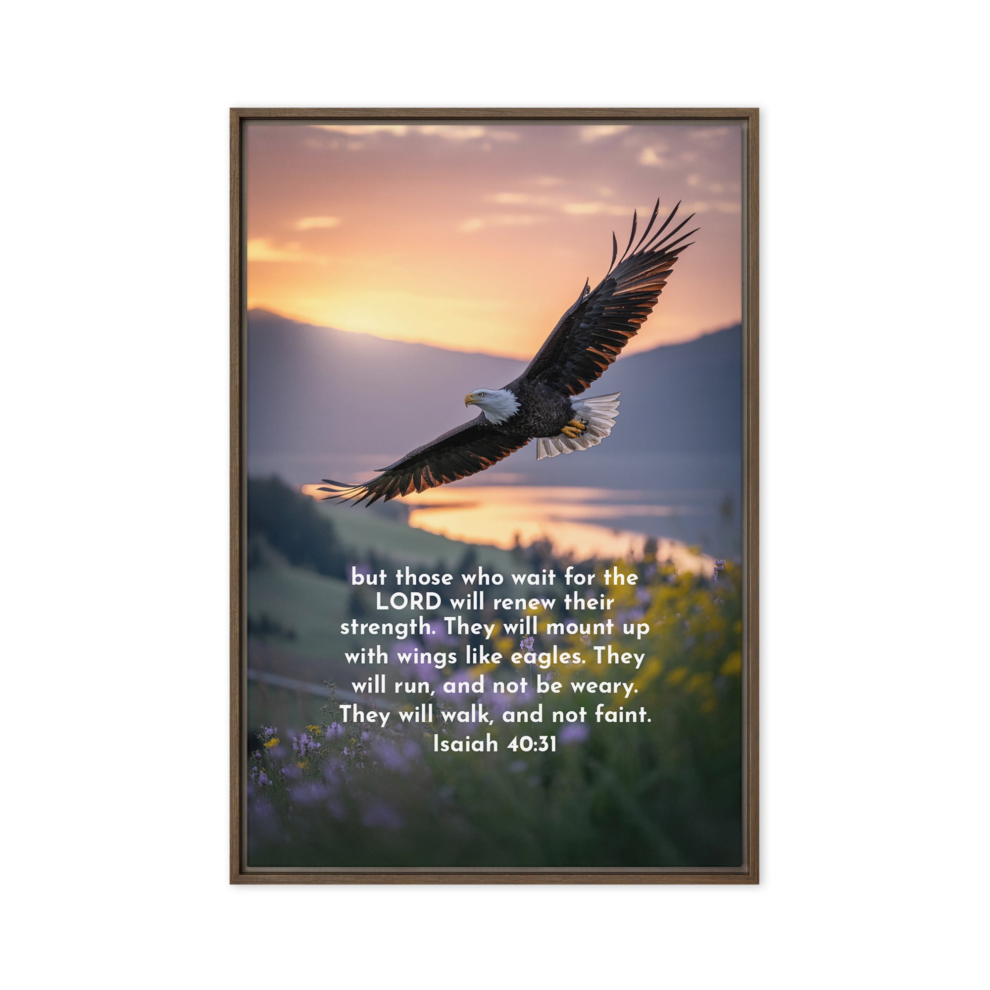 Isaiah 40:31 Bible Verse Renew Strength Framed Canvas Brown 20″×30″