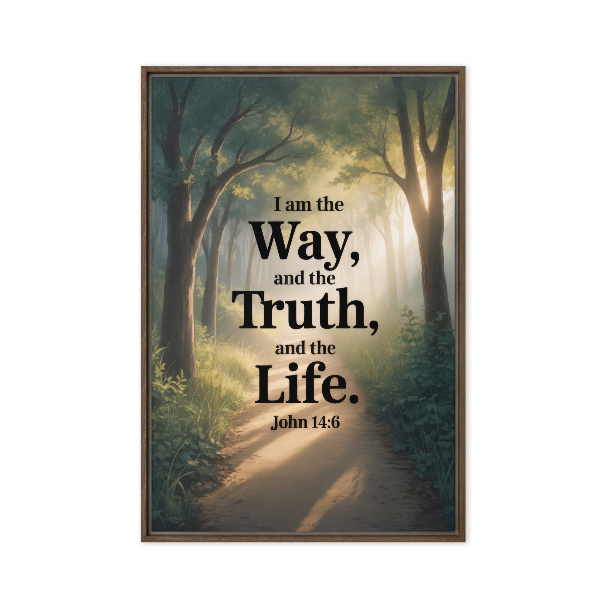 John 14:6 Bible Verse The Life Framed Canvas Brown 20″×30″