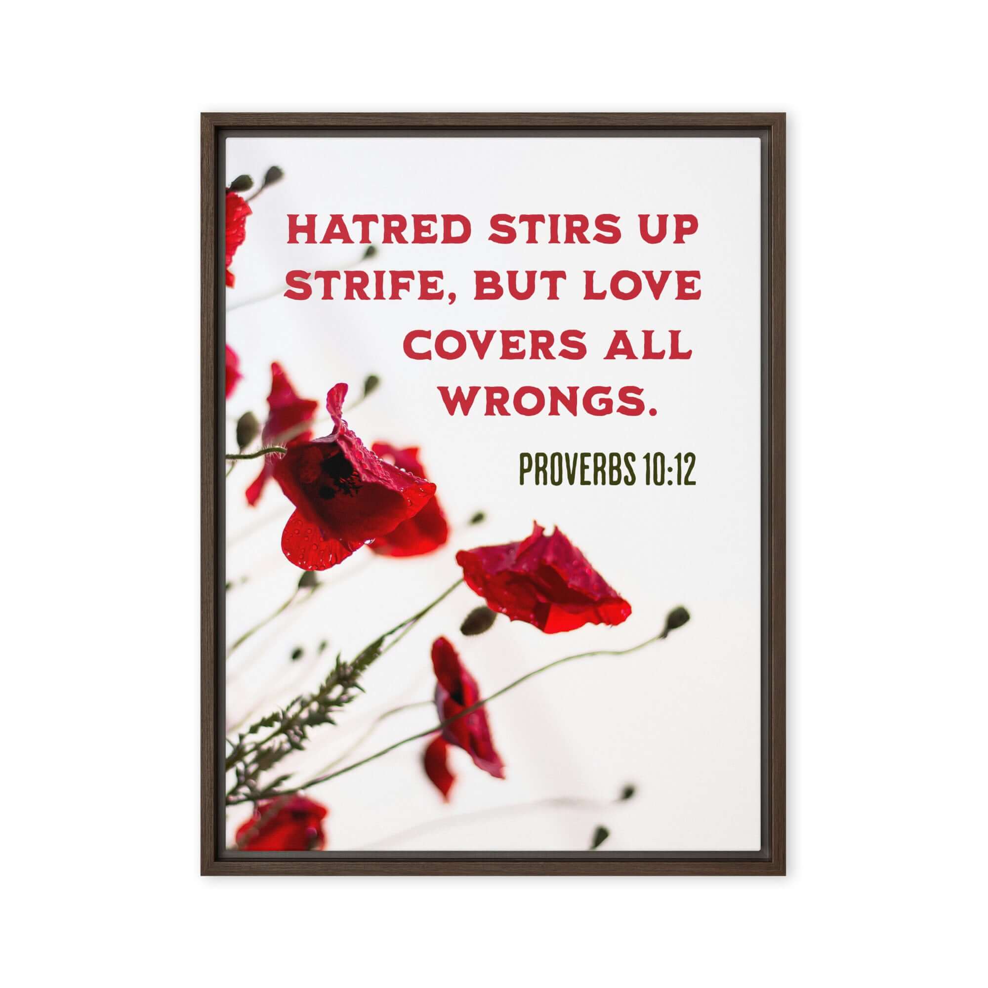 Proverbs 10:12 Bible Verse, Love Covers All Framed Canvas Print Wall Art Brown 24″×32″