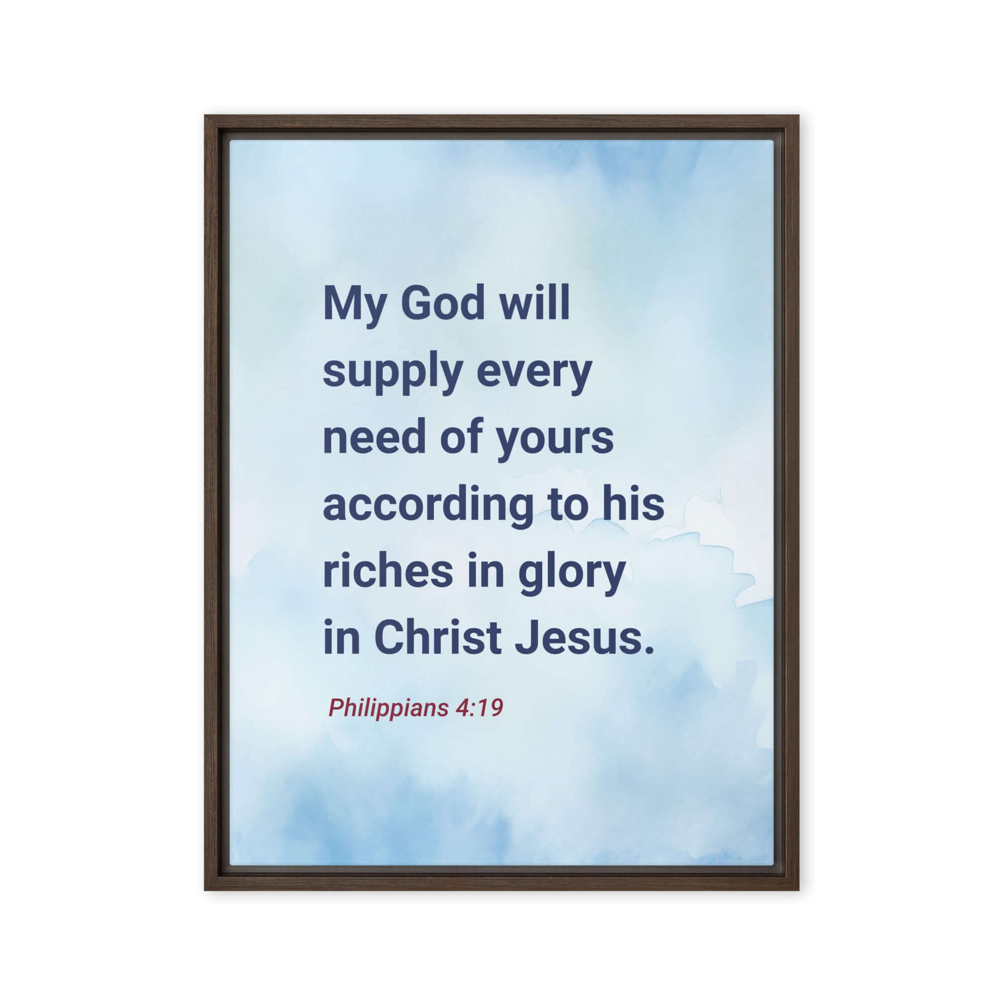 Philippians 4:19 Bible Verse, God will supply Framed Canvas Print Wall Art Brown 24″×32″